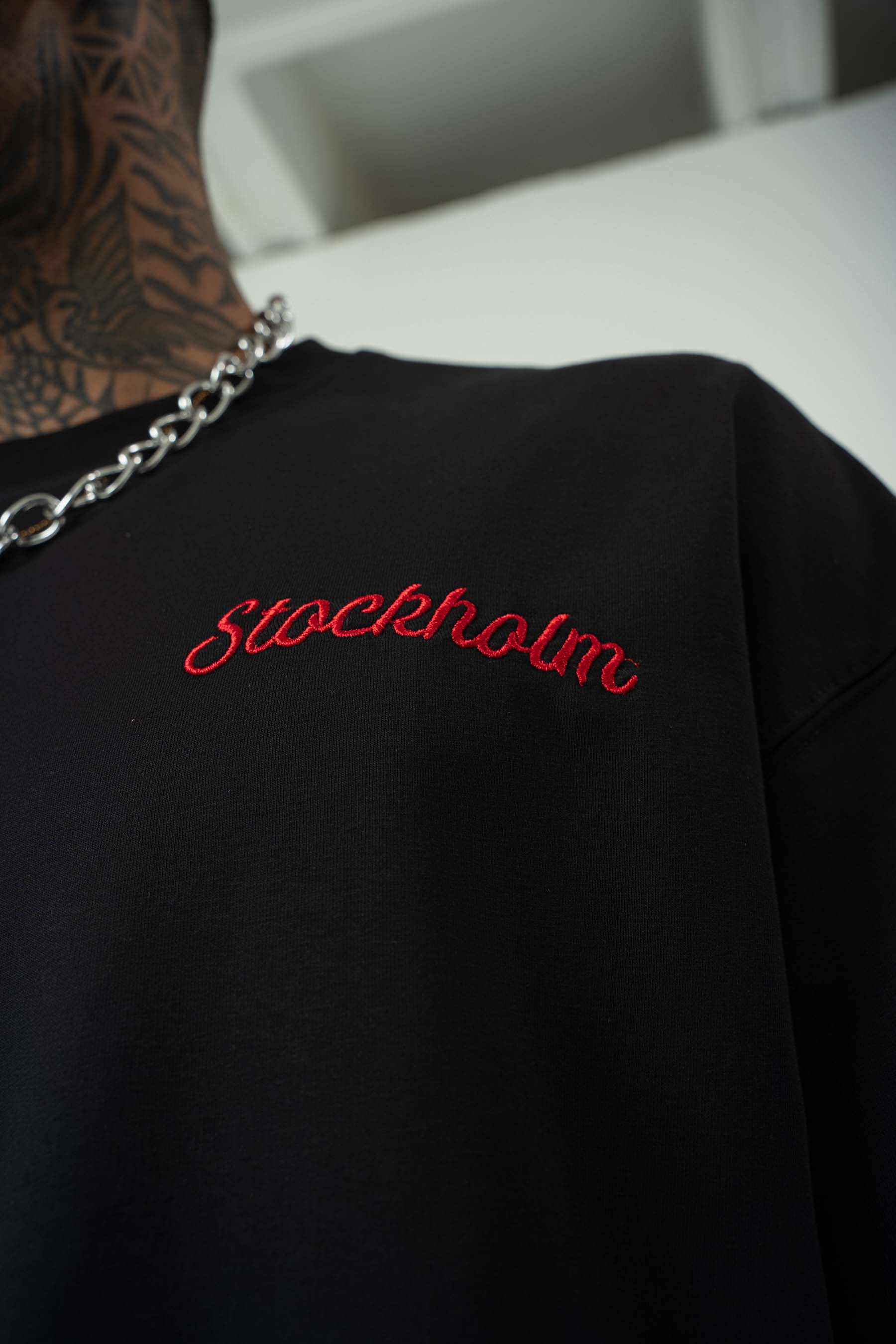Stockholm Baskılı Siyah Oversize T-Shirt