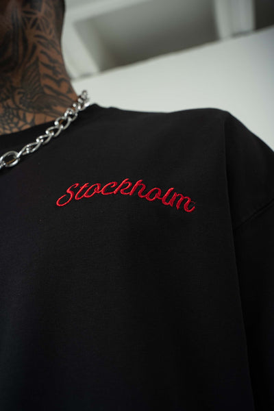 Stockholm Baskılı Siyah Oversize T-Shirt