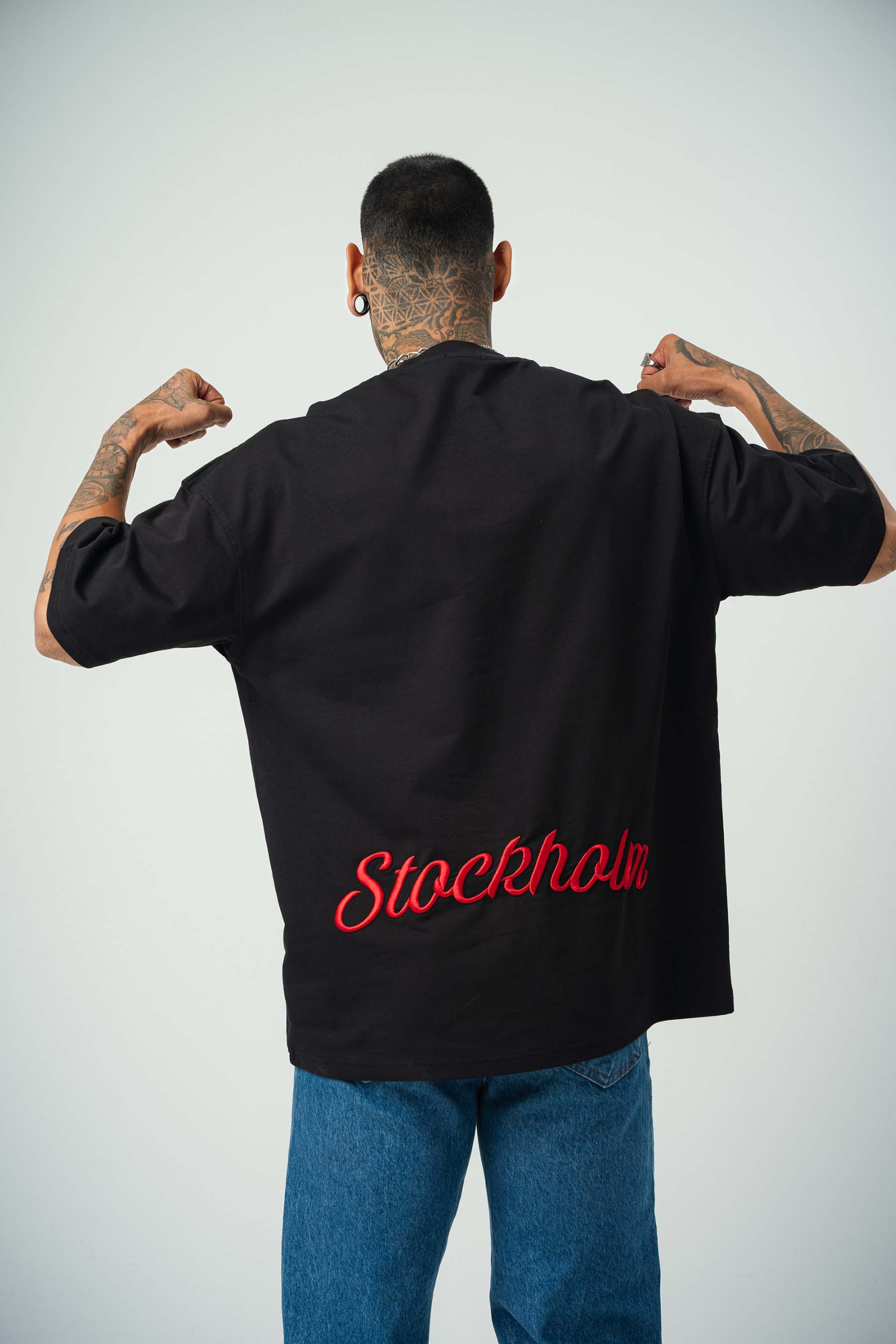 Stockholm Baskılı Siyah Oversize T-Shirt
