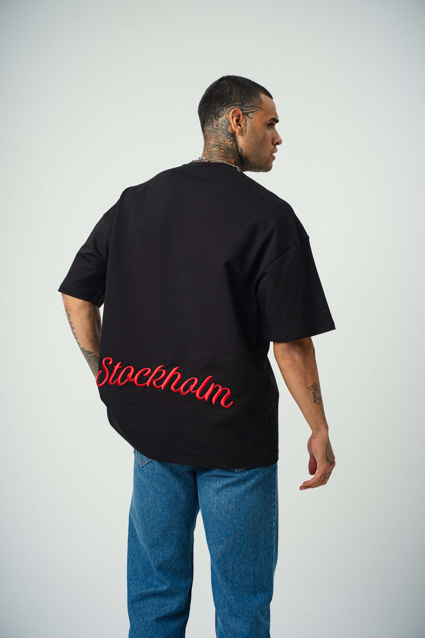 Stockholm Baskılı Siyah Oversize T-Shirt
