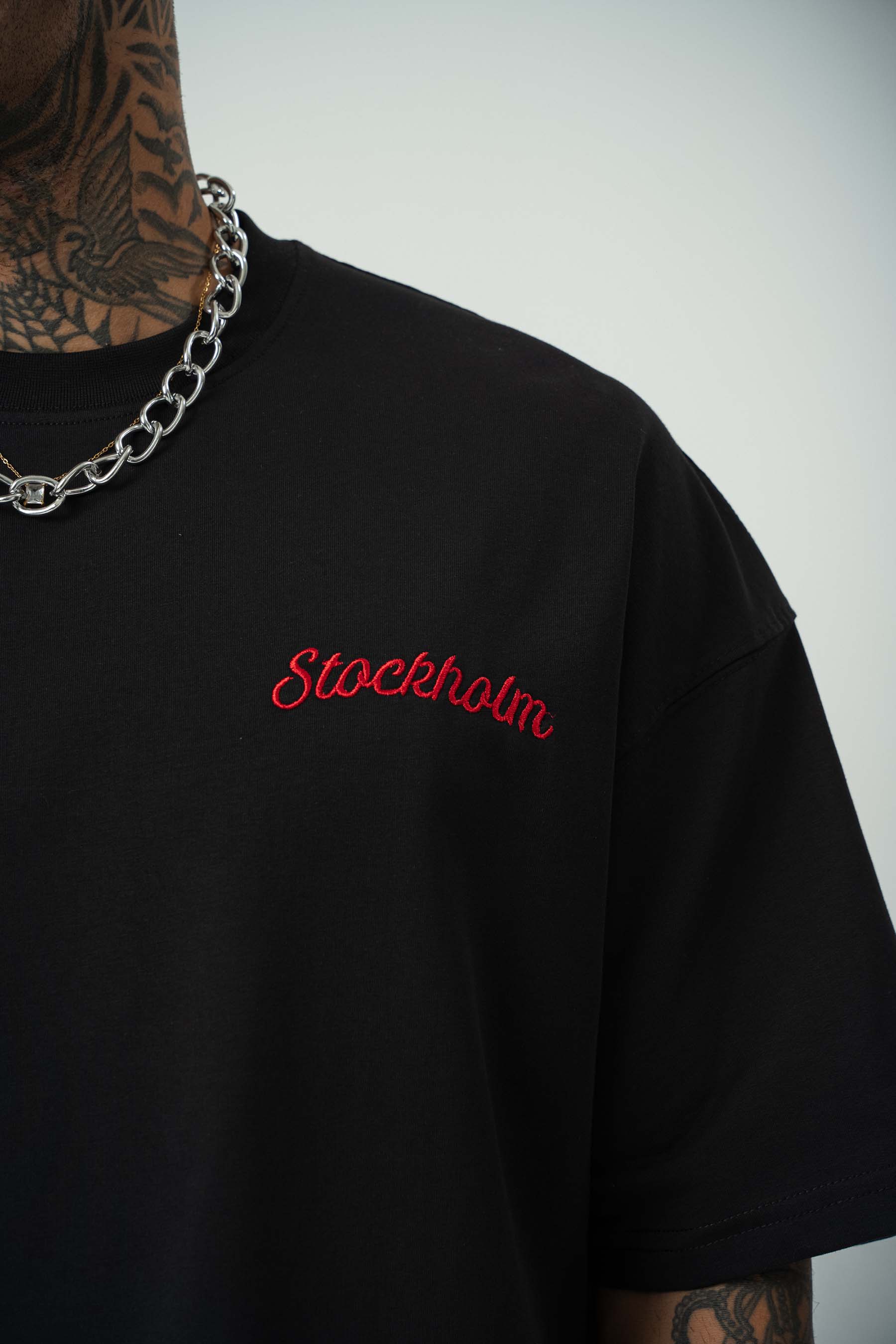Stockholm Baskılı Siyah Oversize T-Shirt