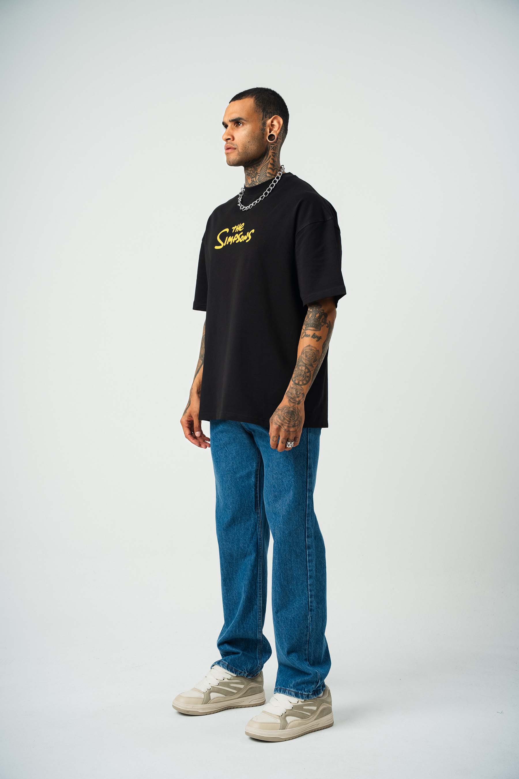 The Simpsons Baskılı Siyah Oversize T-Shirt