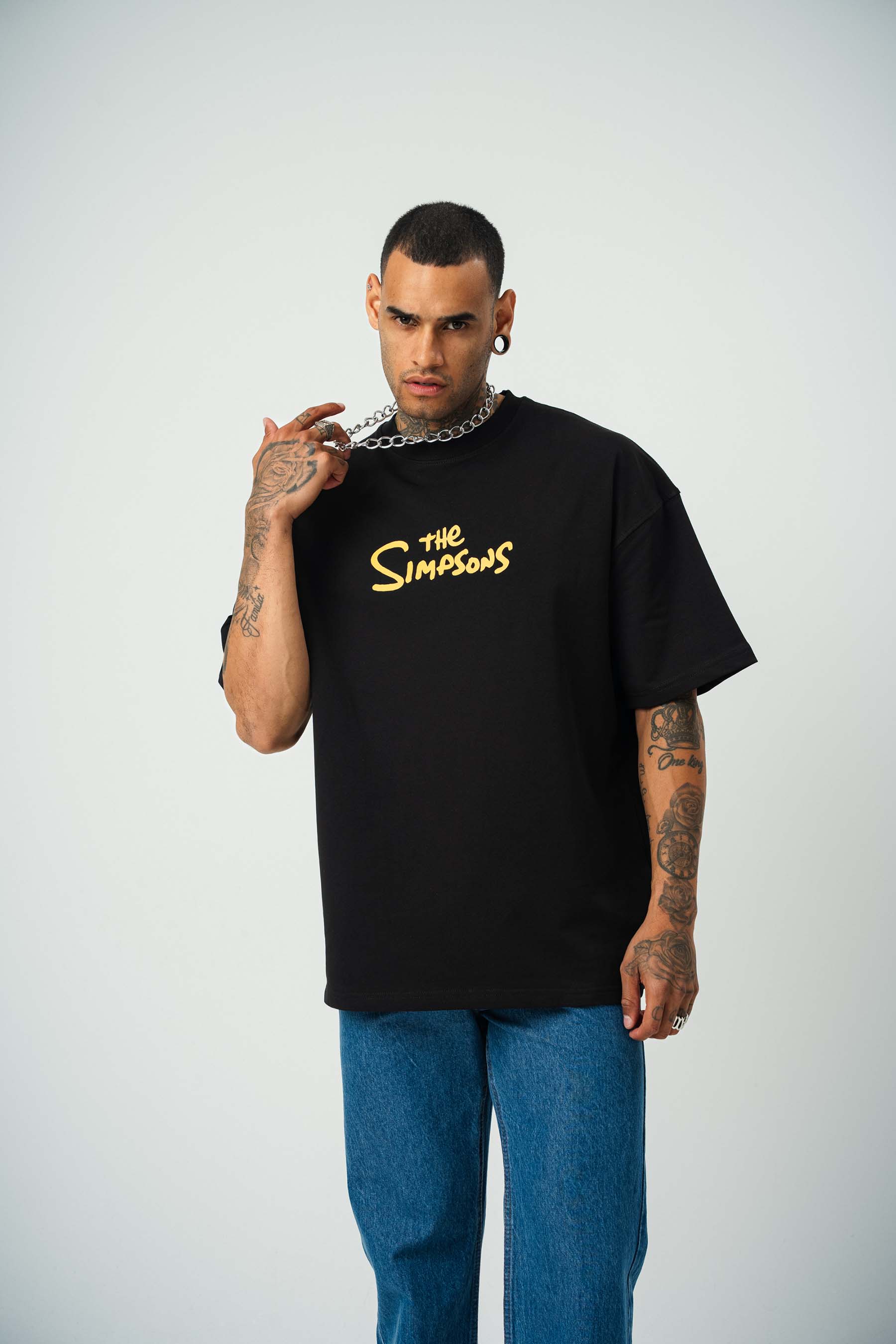 The Simpsons Baskılı Siyah Oversize T-Shirt