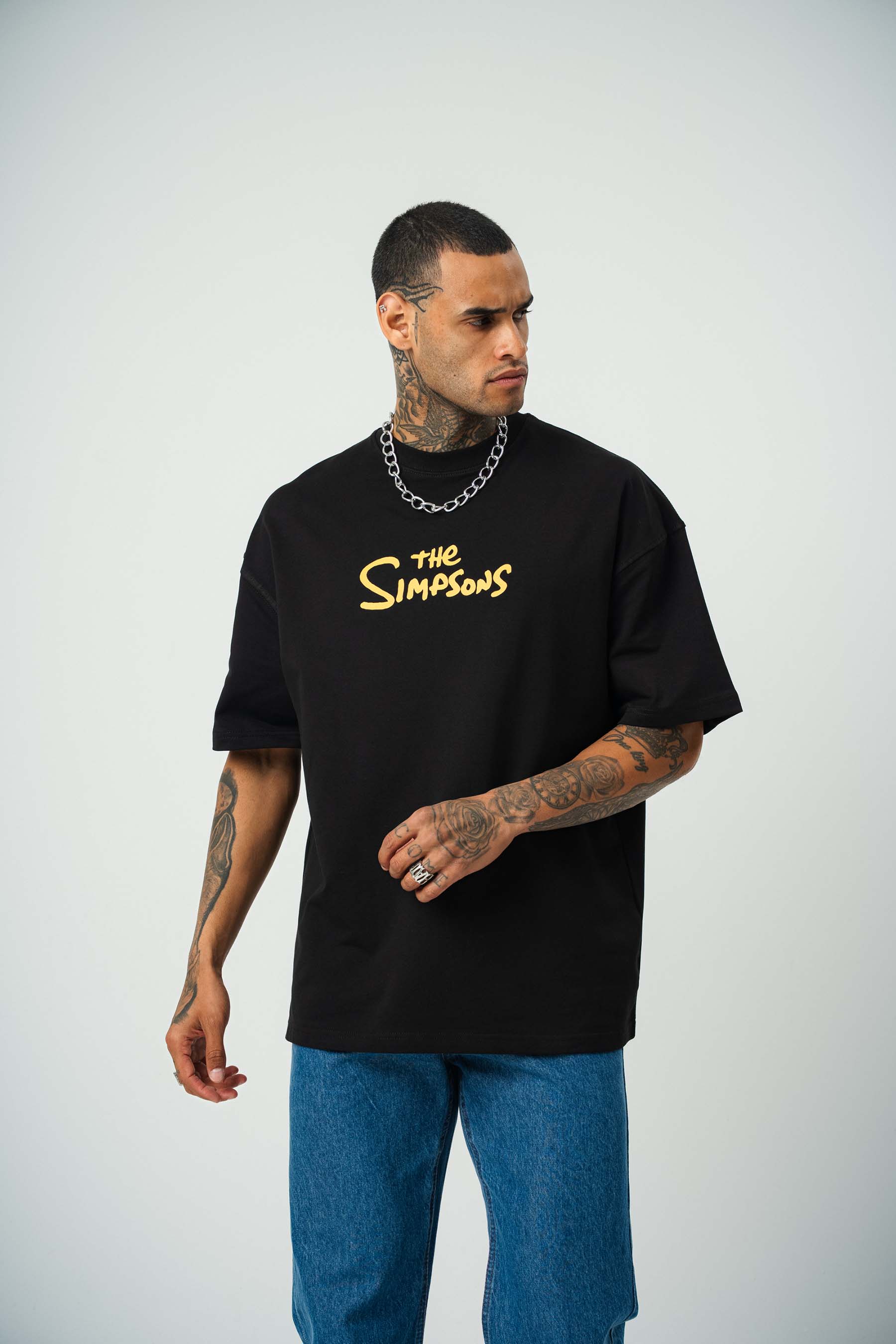 The Simpsons Baskılı Siyah Oversize T-Shirt