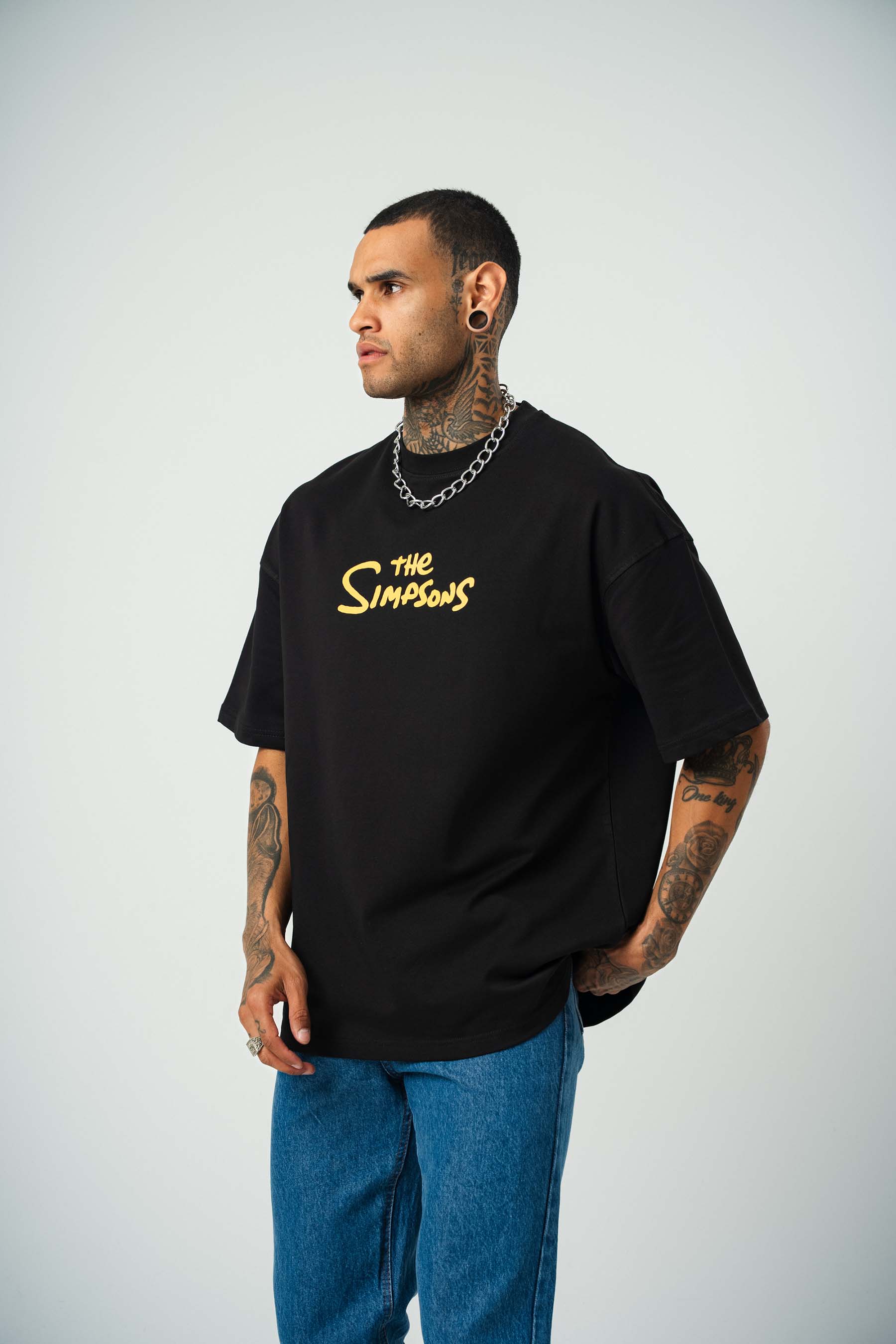 The Simpsons Baskılı Siyah Oversize T-Shirt
