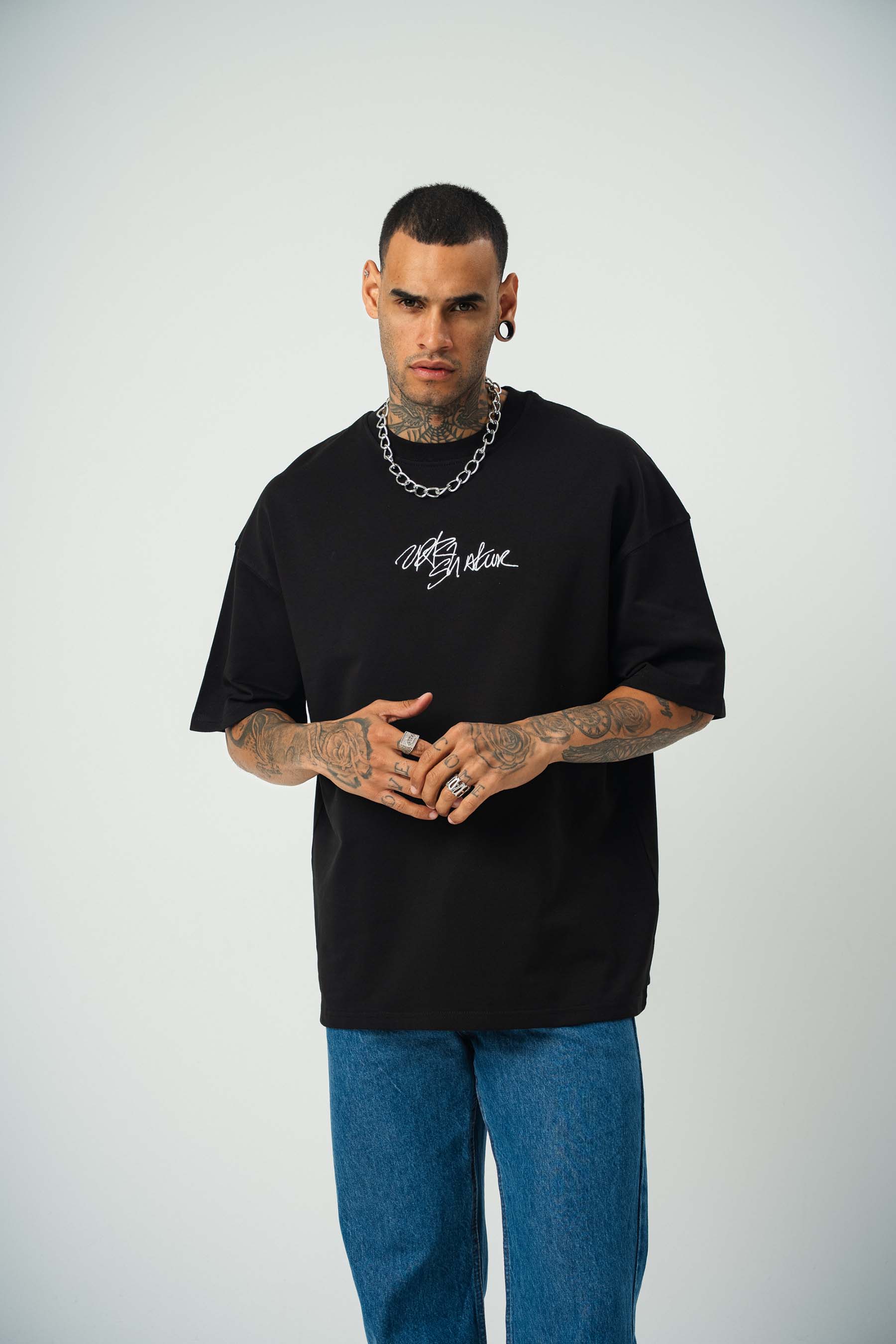 Tupac Shekure Baskılı Siyah Oversize T-Shirt
