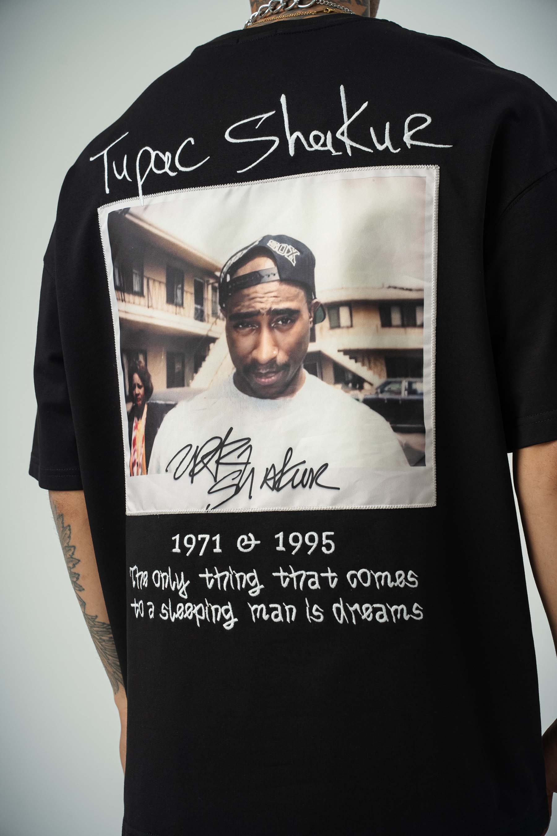 Tupac Shekure Baskılı Siyah Oversize T-Shirt