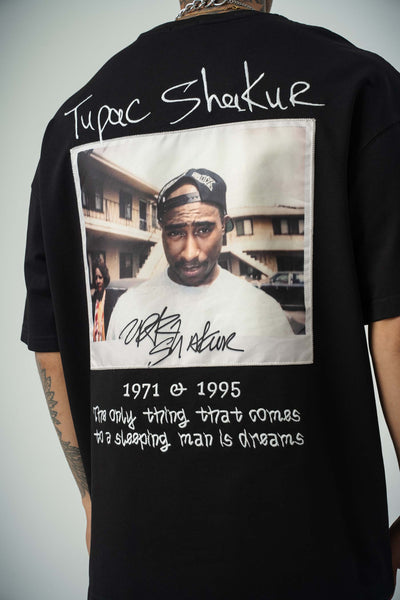 Tupac Shekure Baskılı Siyah Oversize T-Shirt