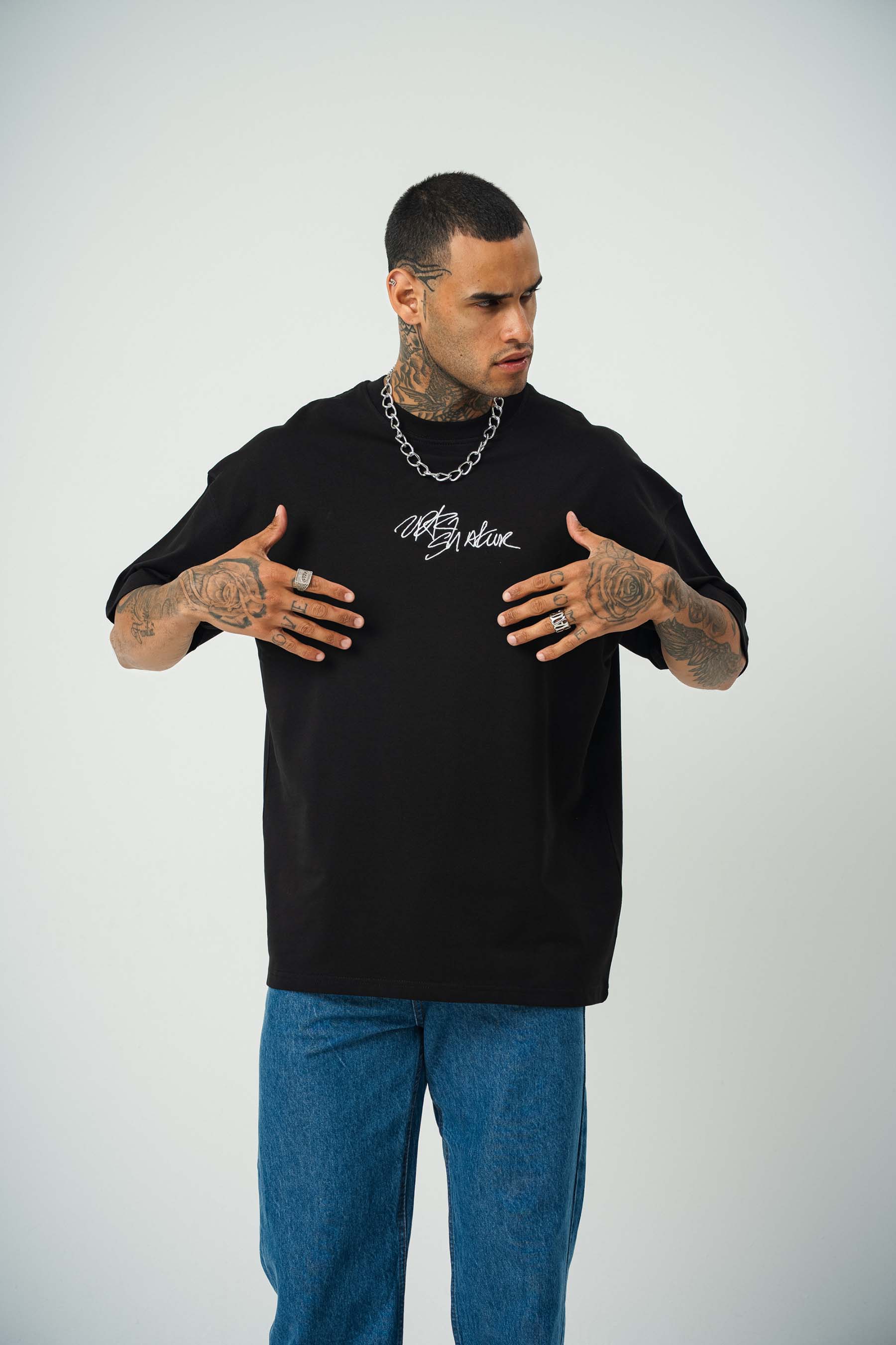 Tupac Shekure Baskılı Siyah Oversize T-Shirt