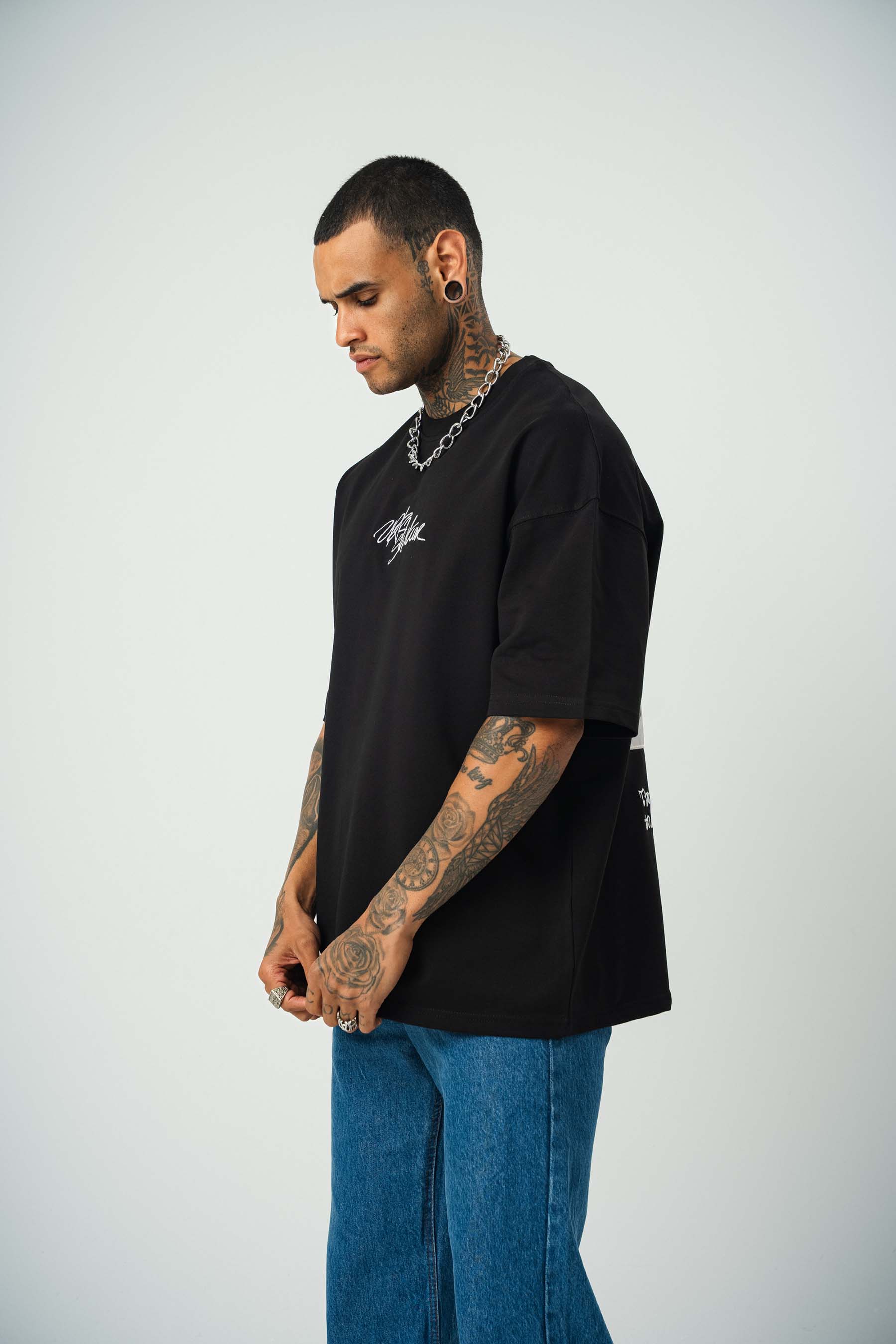 Tupac Shekure Baskılı Siyah Oversize T-Shirt