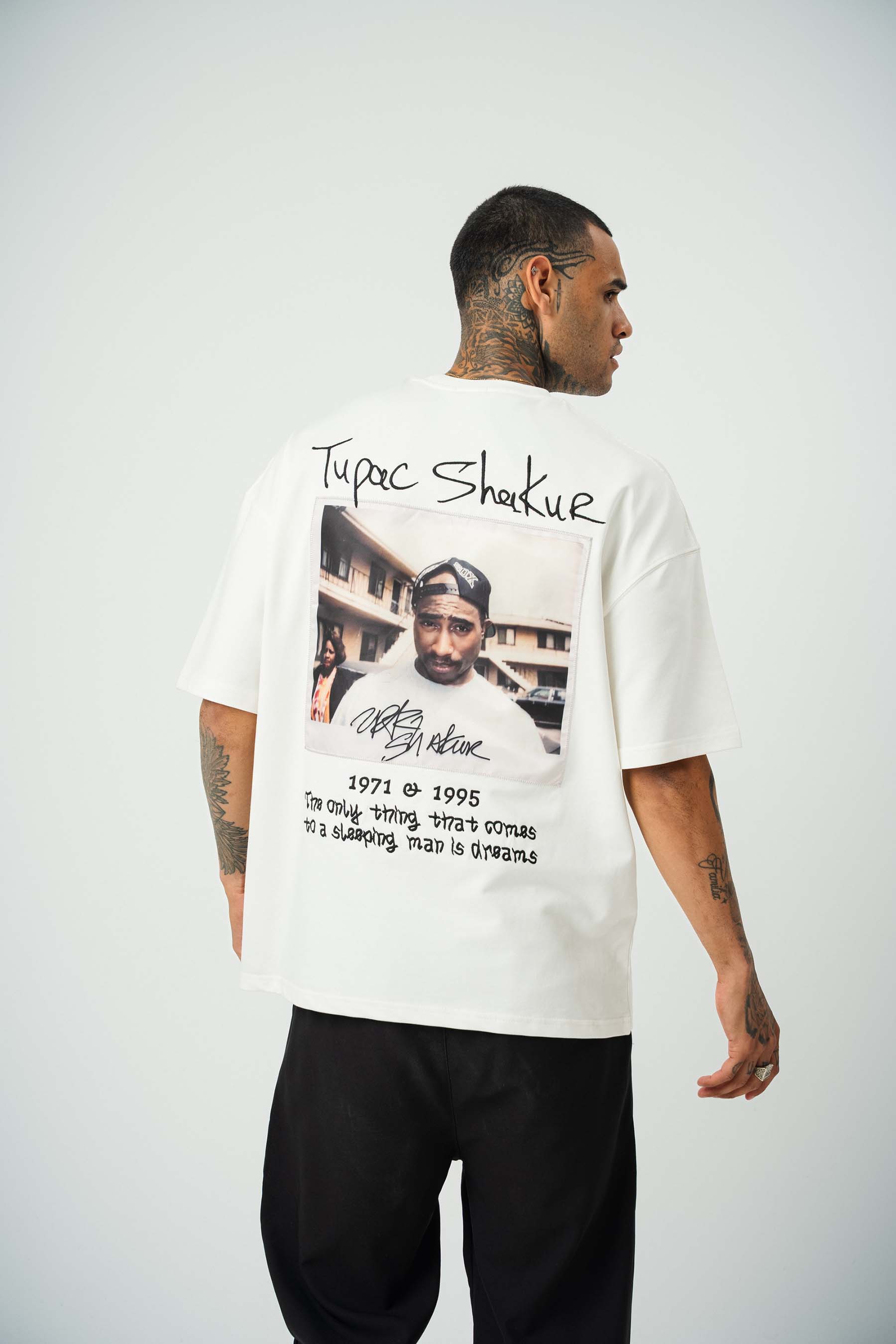 Tupac Shekure Baskılı Beyaz Oversize T-Shirt