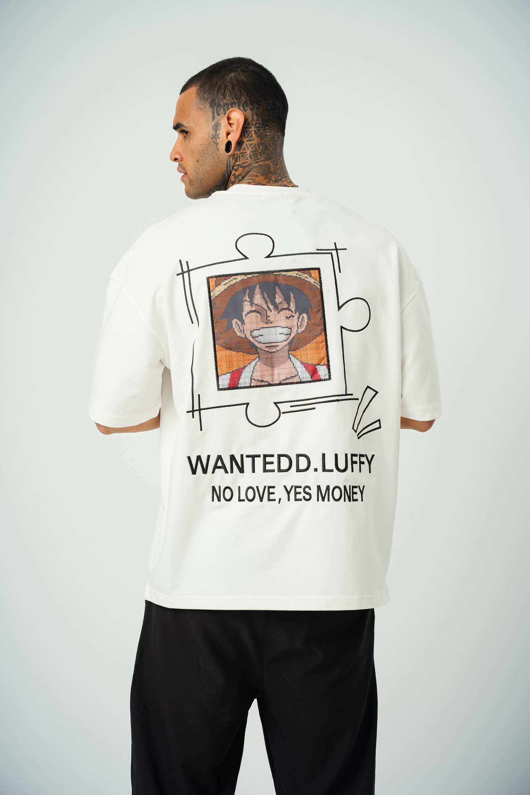 Wanted D.Luffy Baskılı Beyaz Oversize T-Shirt