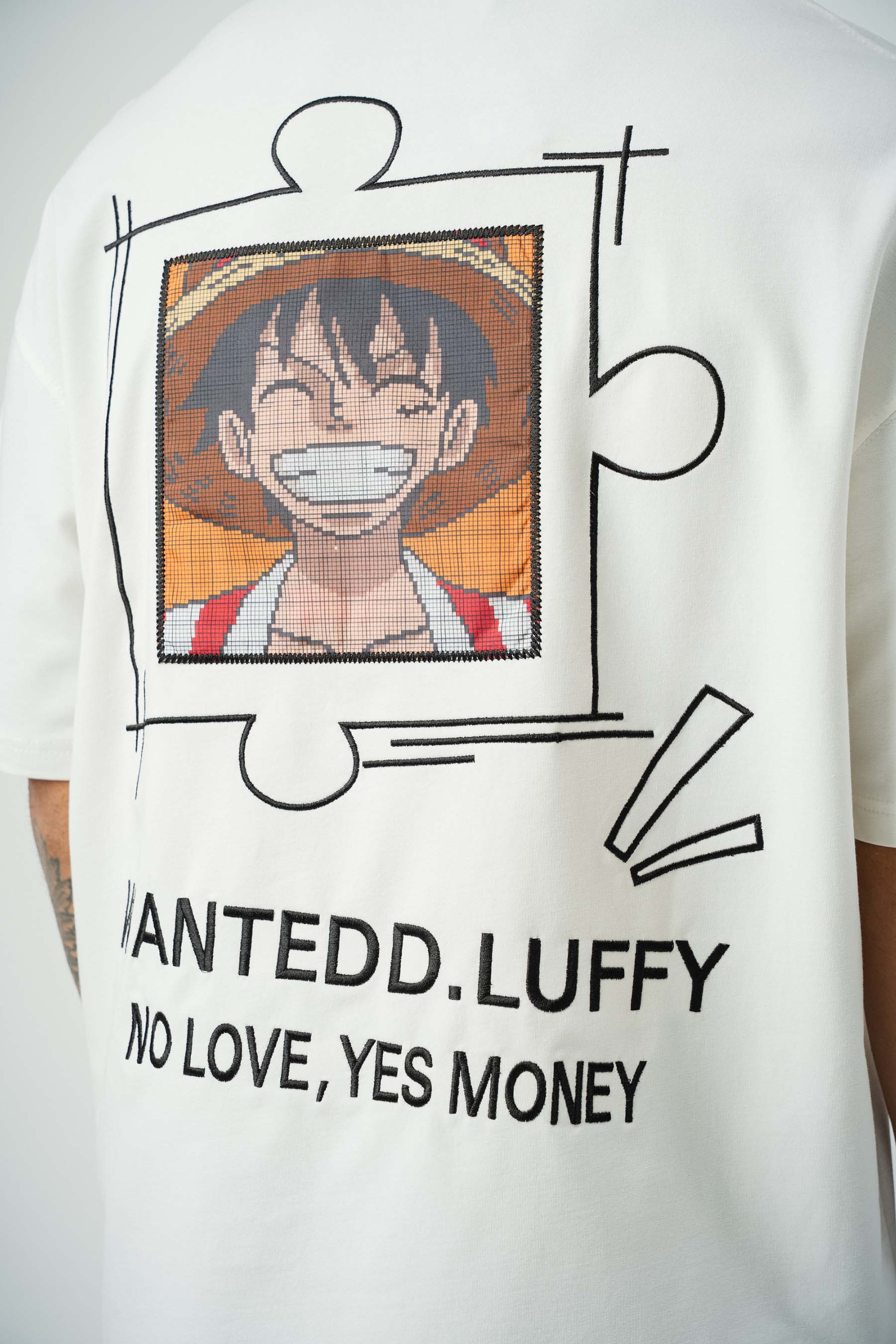 Wanted D.Luffy Baskılı Beyaz Oversize T-Shirt