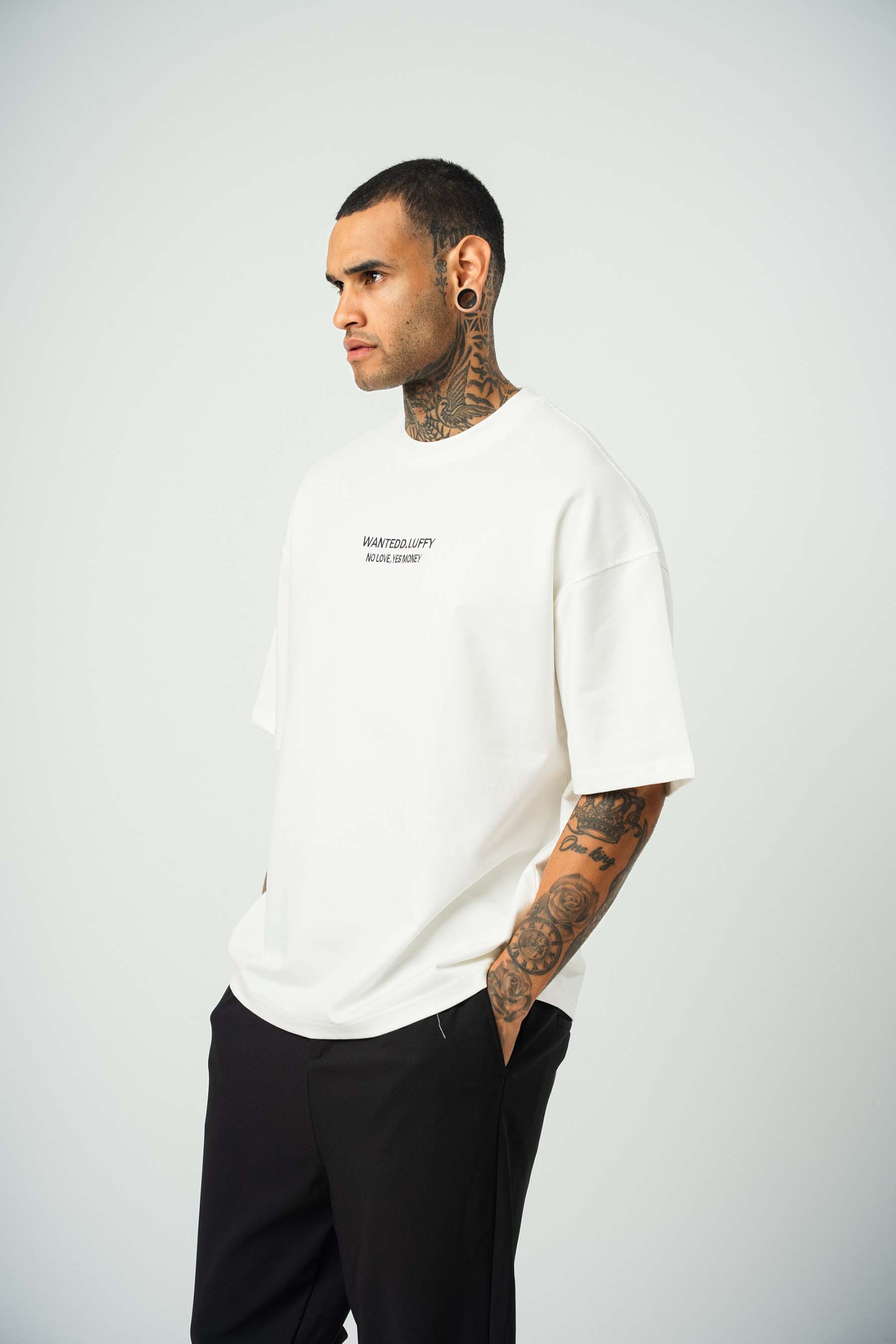 Wanted D.Luffy Baskılı Beyaz Oversize T-Shirt