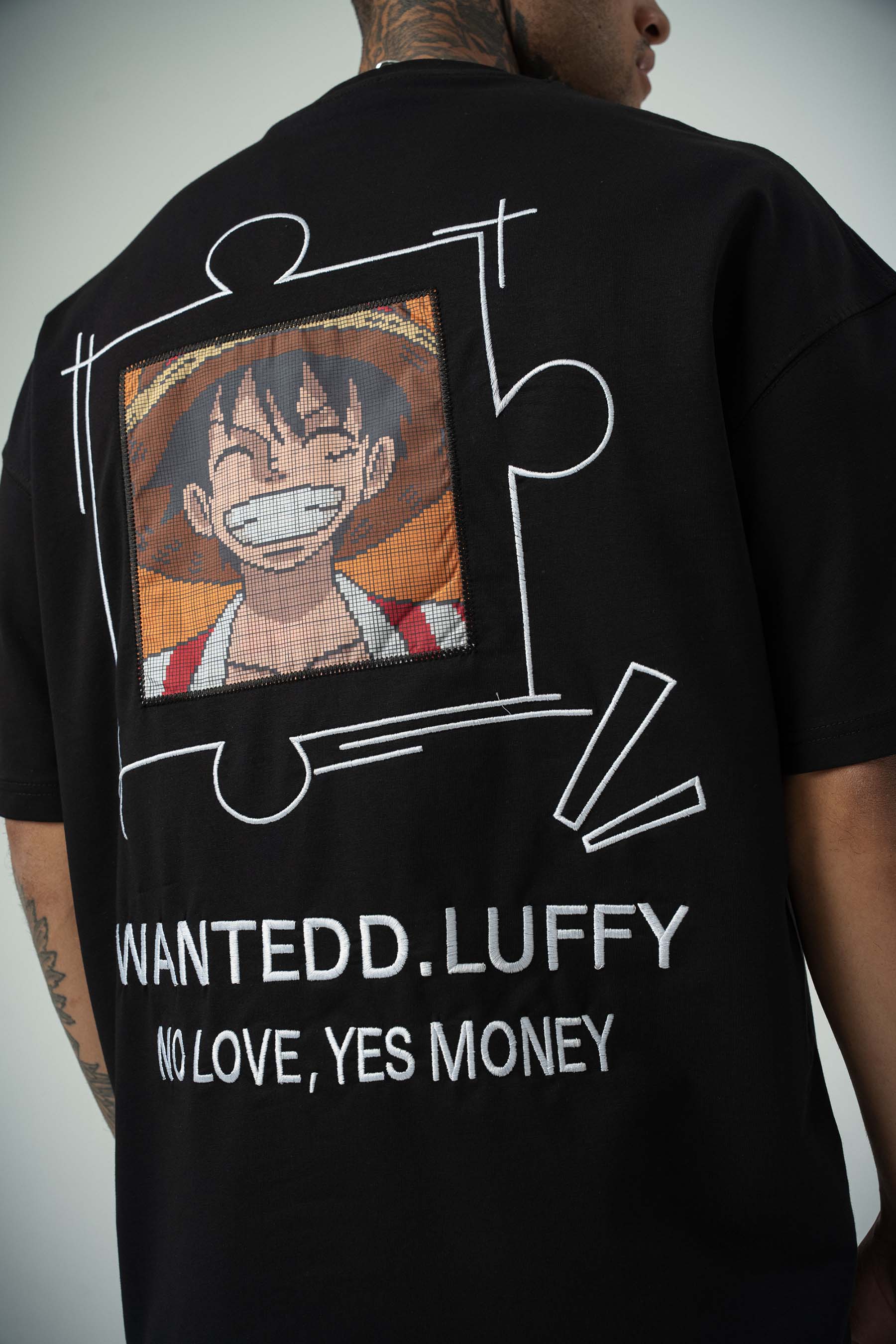 Wanted D.Luffy Baskılı Siyah Oversize T-Shirt