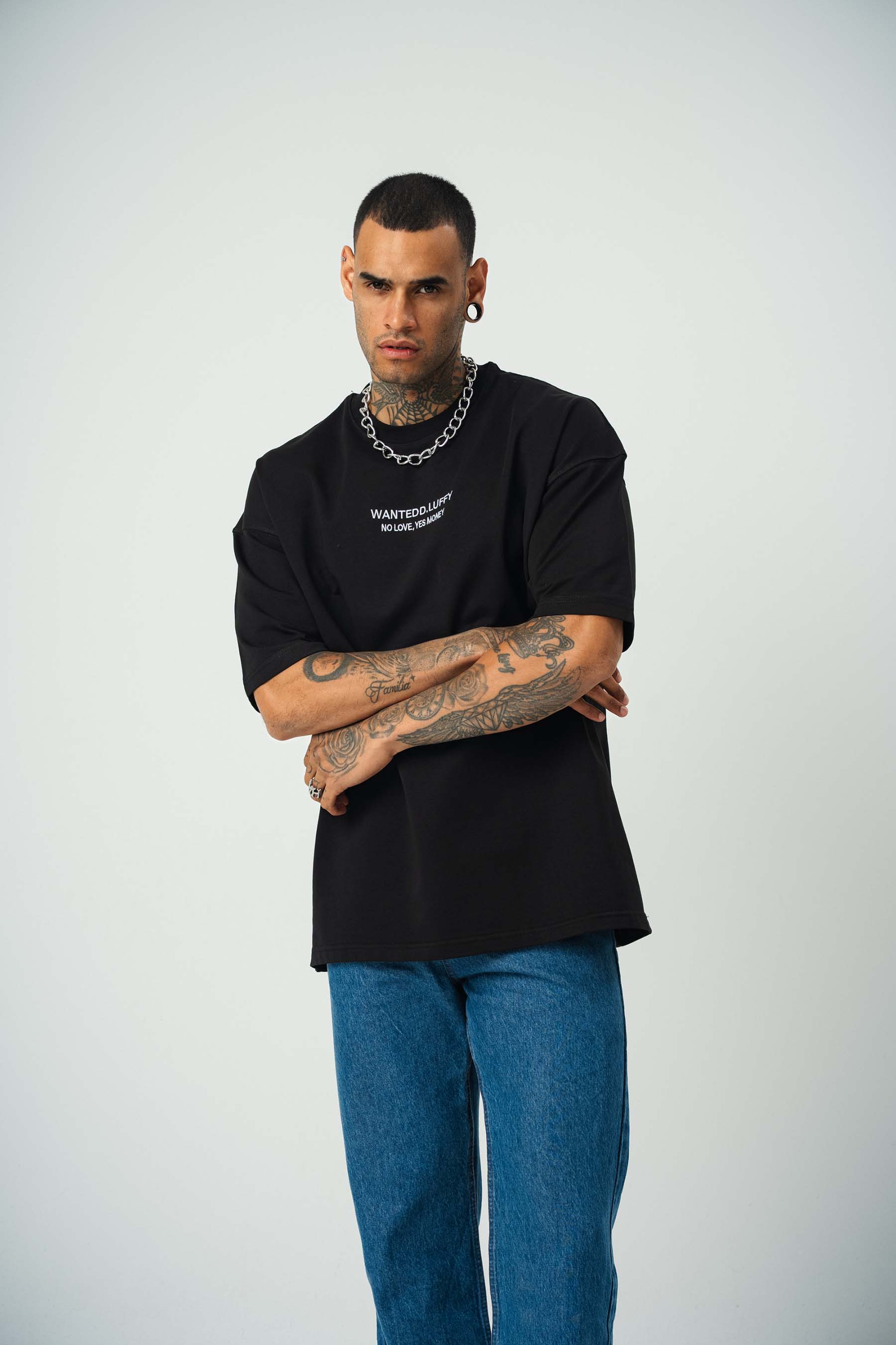 Wanted D.Luffy Baskılı Siyah Oversize T-Shirt