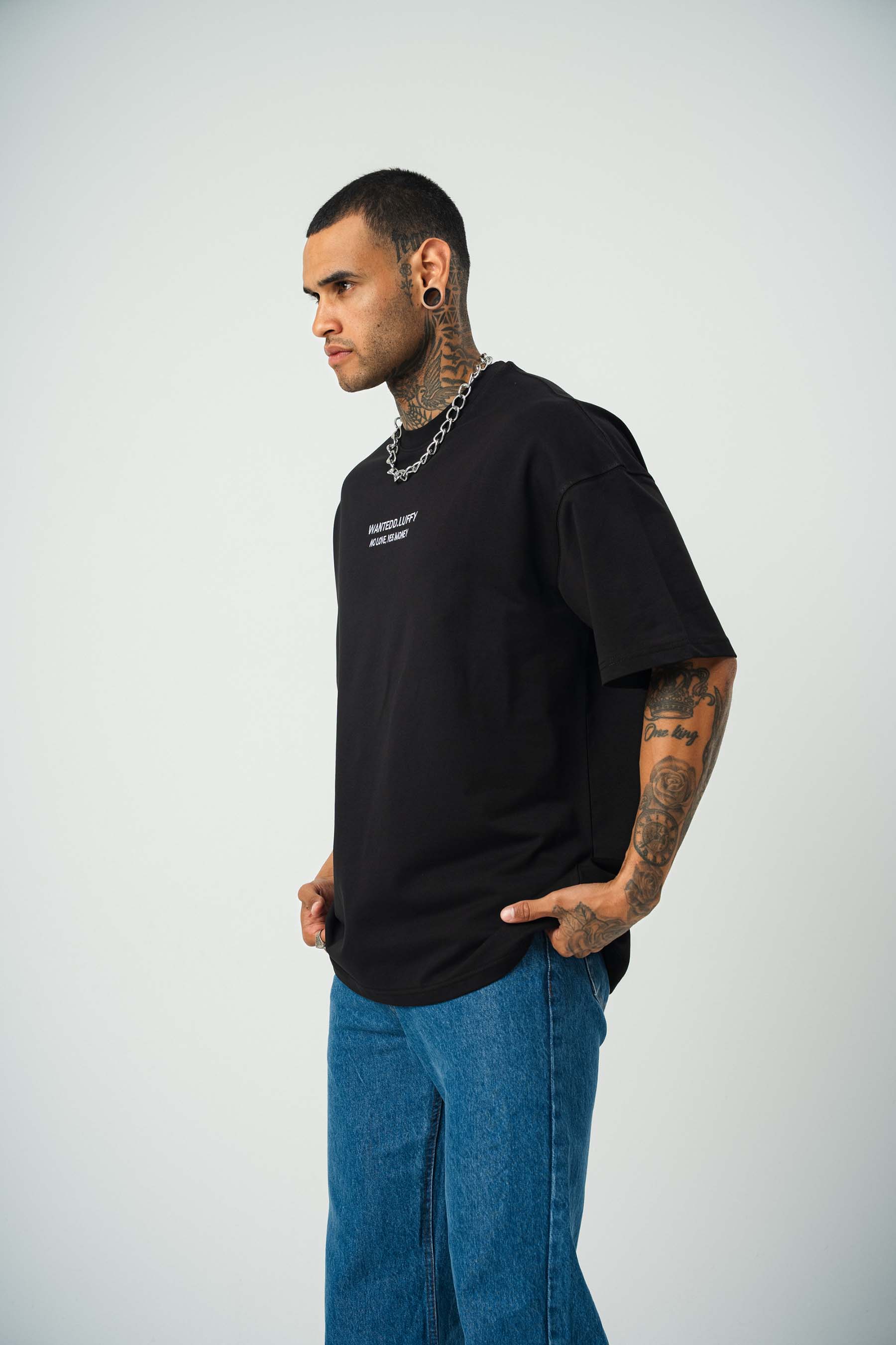 Wanted D.Luffy Baskılı Siyah Oversize T-Shirt
