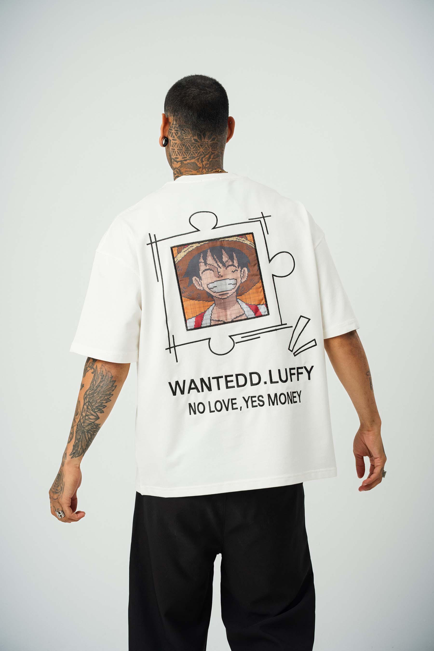 Wanted D.Luffy Baskılı Beyaz Oversize T-Shirt