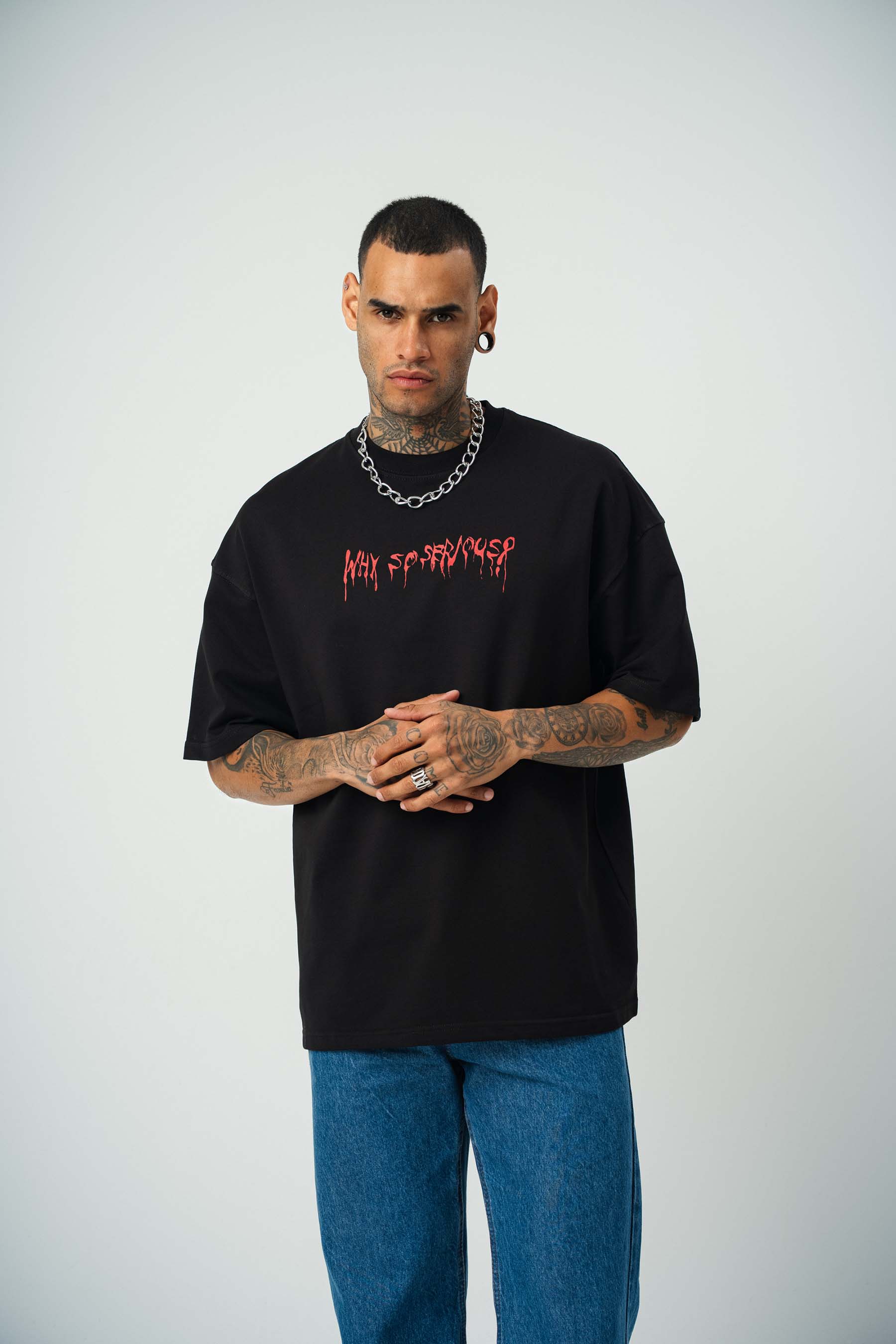Why So Serius Baskılı Siyah Oversize T-Shirt