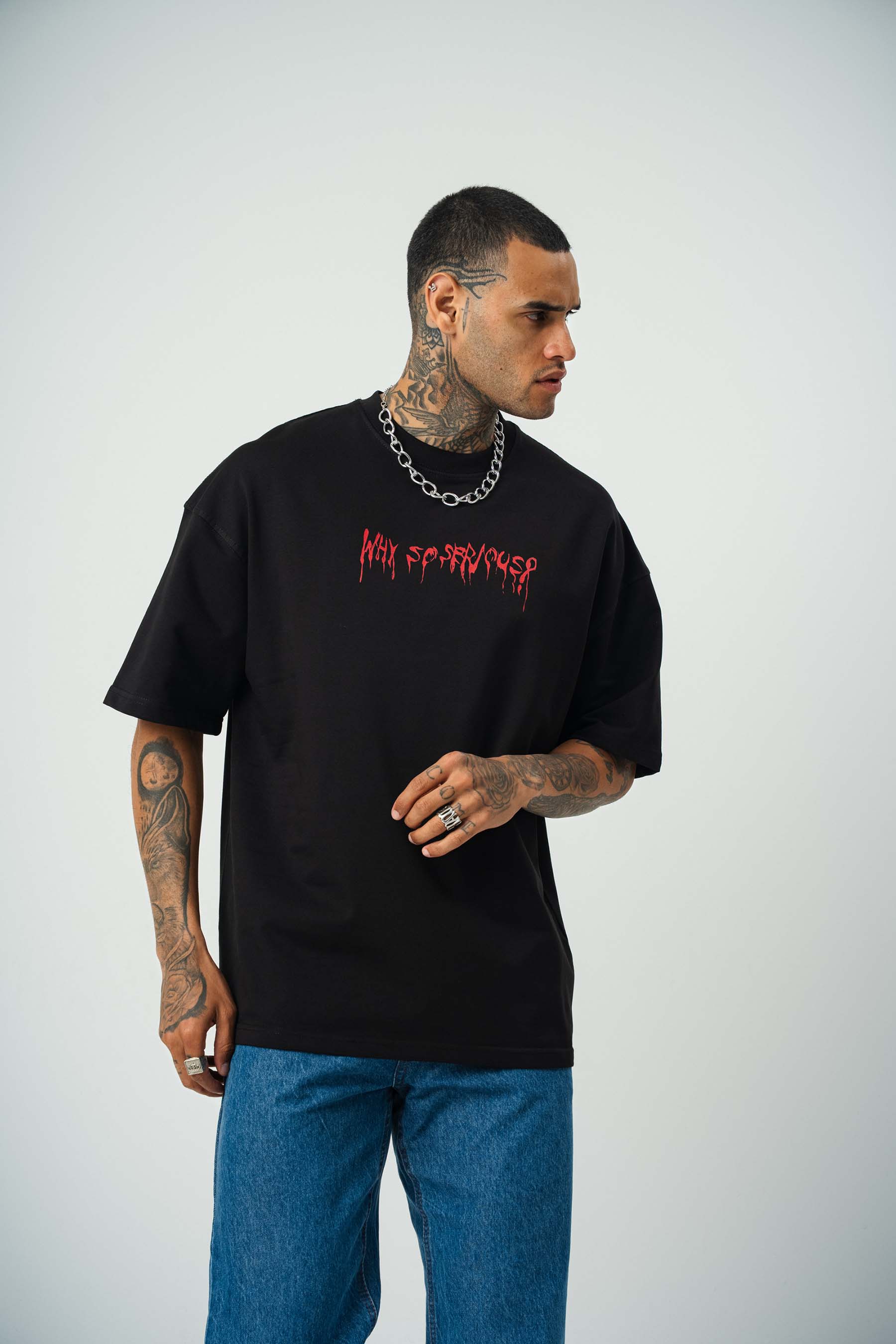 Why So Serius Baskılı Siyah Oversize T-Shirt