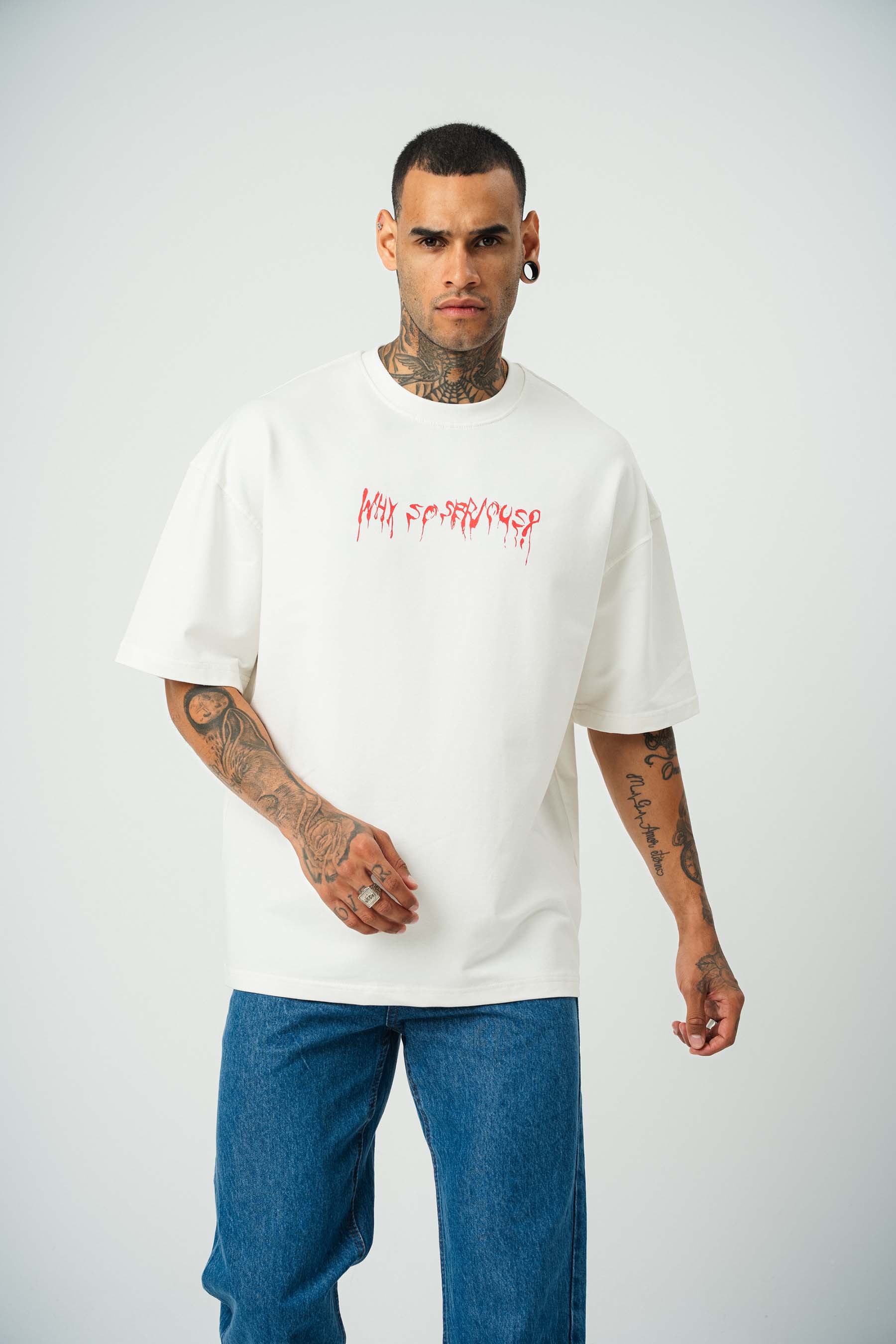 Why So Serius Baskılı Beyaz Oversize T-Shirt