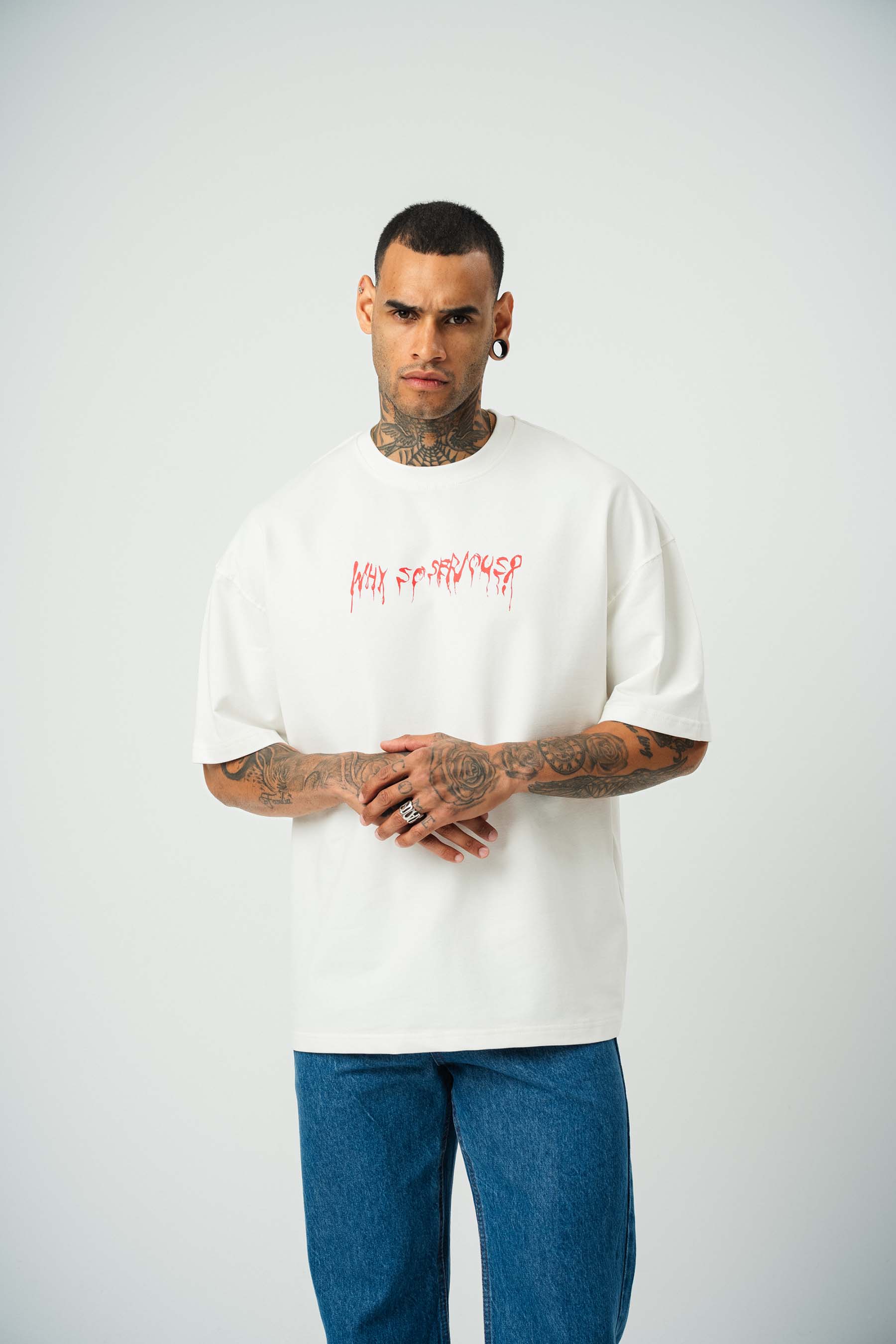 Why So Serius Baskılı Beyaz Oversize T-Shirt