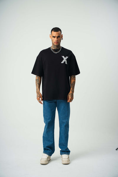 X Very Cool Boys Baskılı Siyah Oversize T-Shirt