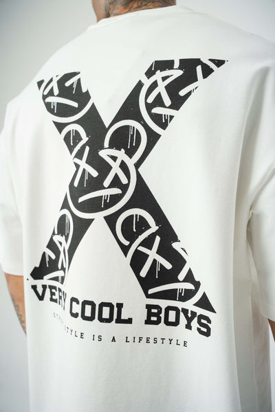 X Very Cool Boys Baskılı Beyaz Oversize T-Shirt