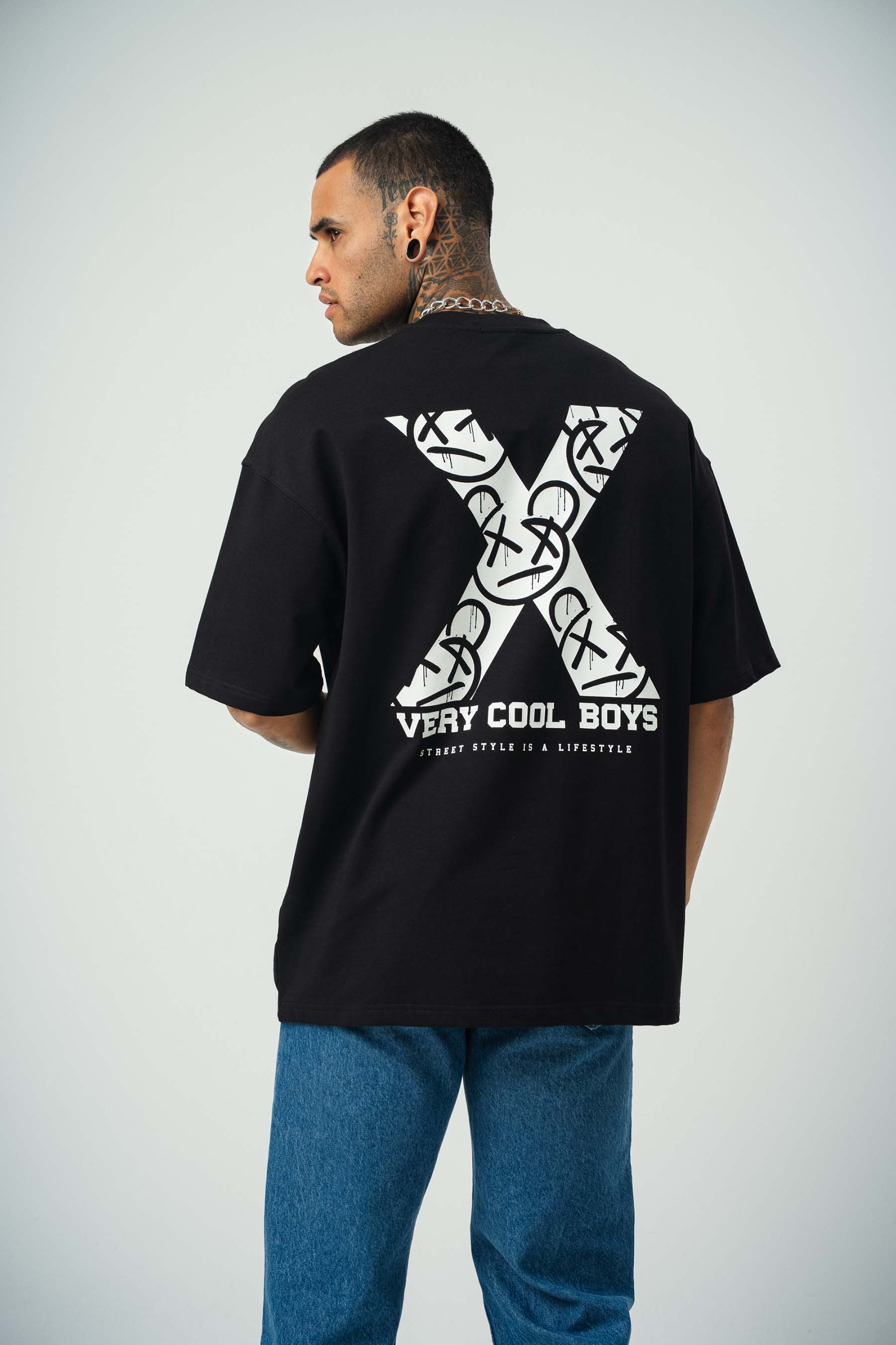 X Very Cool Boys Baskılı Siyah Oversize T-Shirt