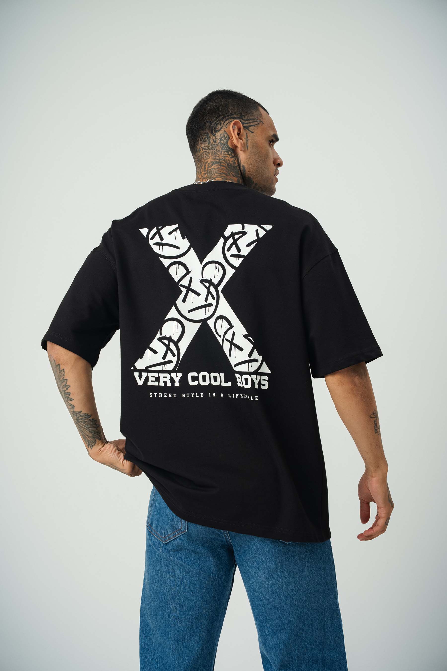 X Very Cool Boys Baskılı Siyah Oversize T-Shirt