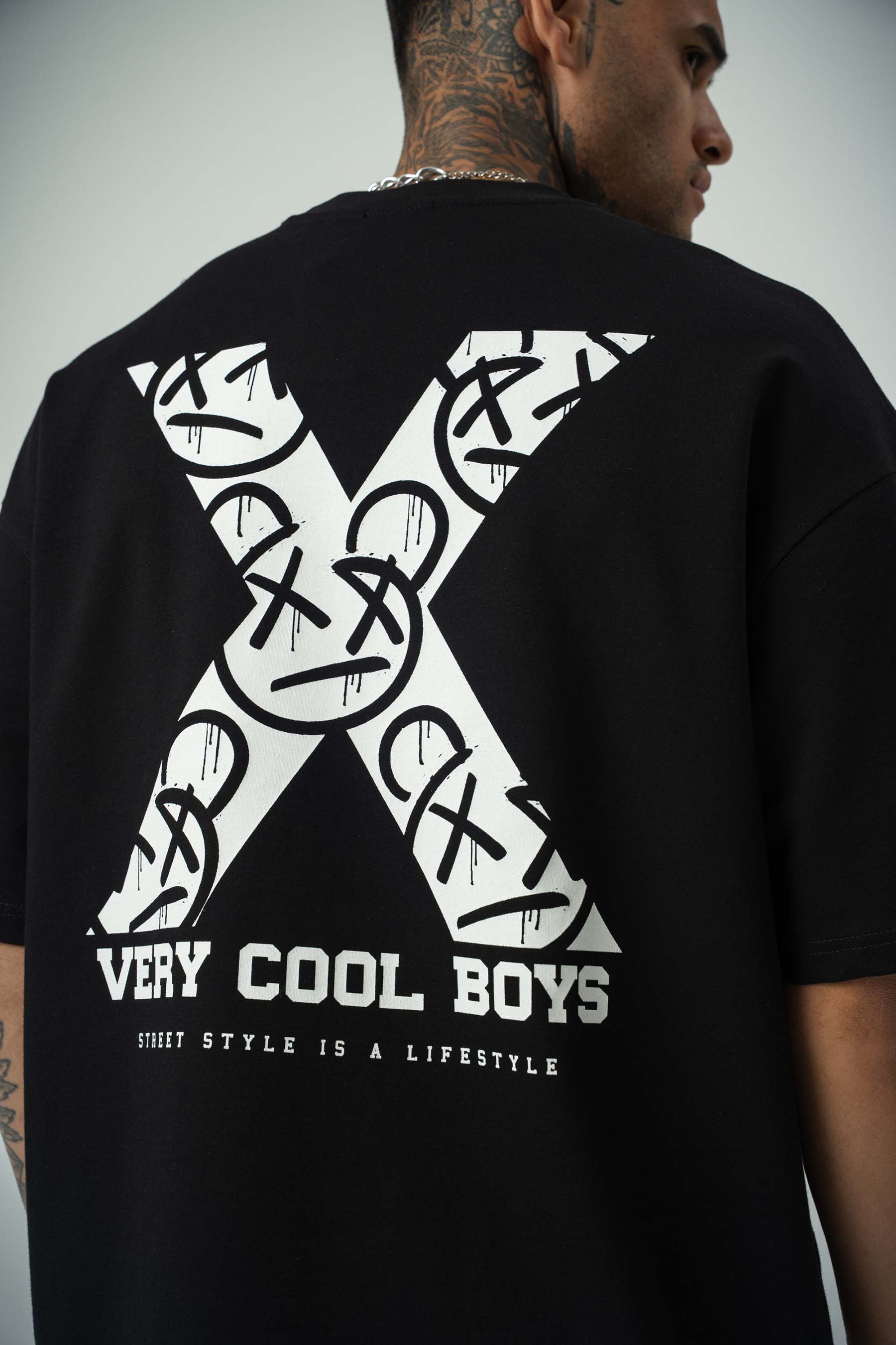 X Very Cool Boys Baskılı Siyah Oversize T-Shirt
