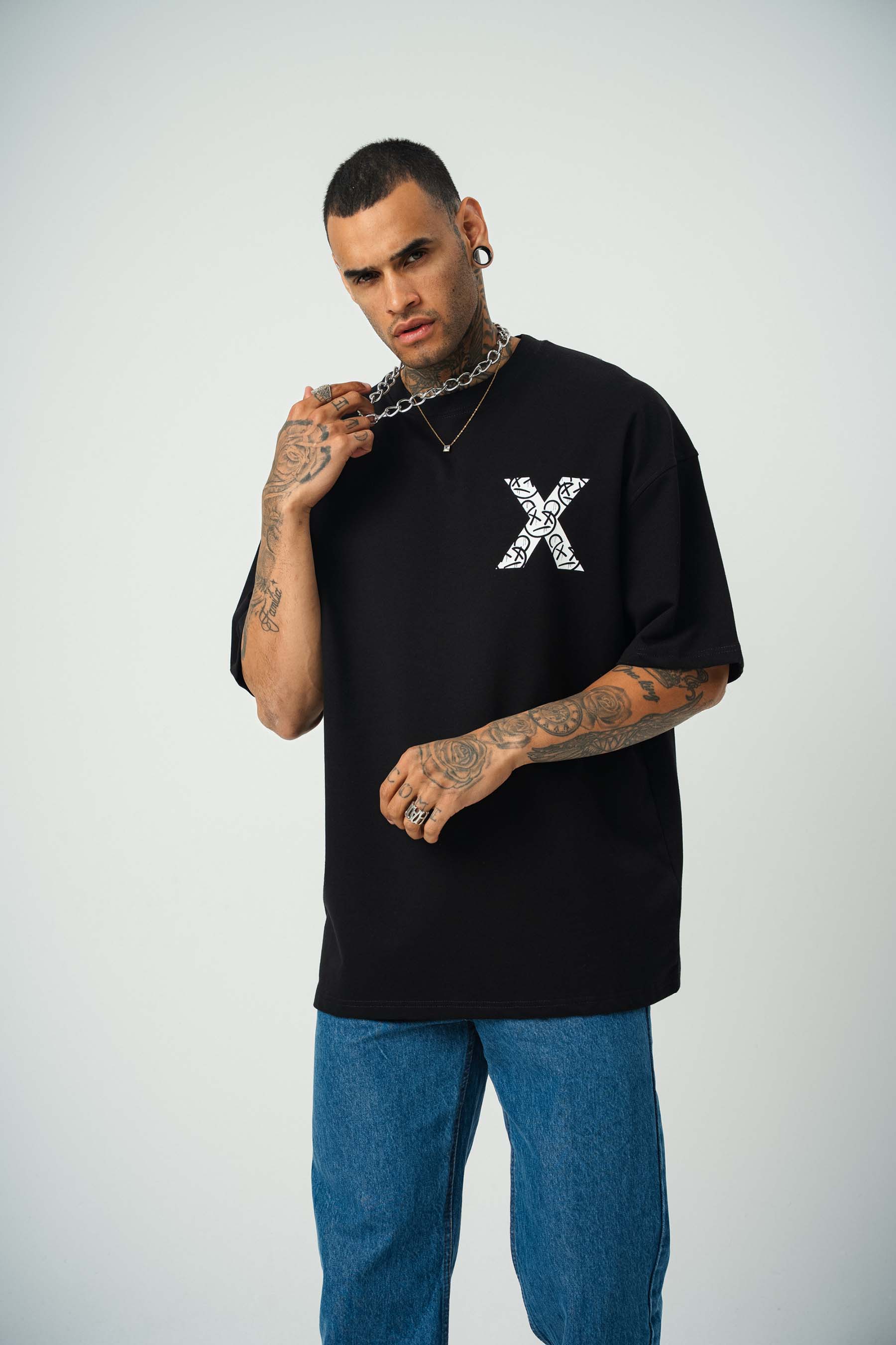 X Very Cool Boys Baskılı Siyah Oversize T-Shirt
