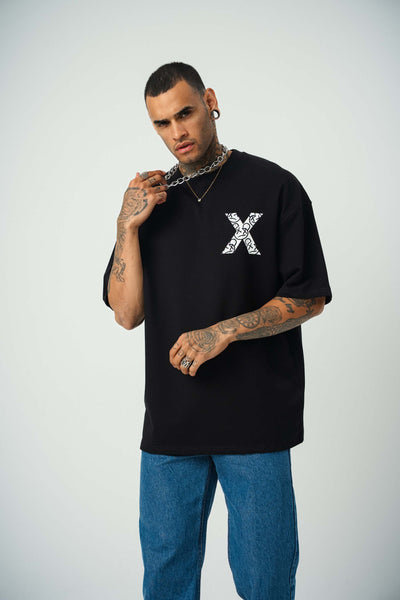 X Very Cool Boys Baskılı Siyah Oversize T-Shirt