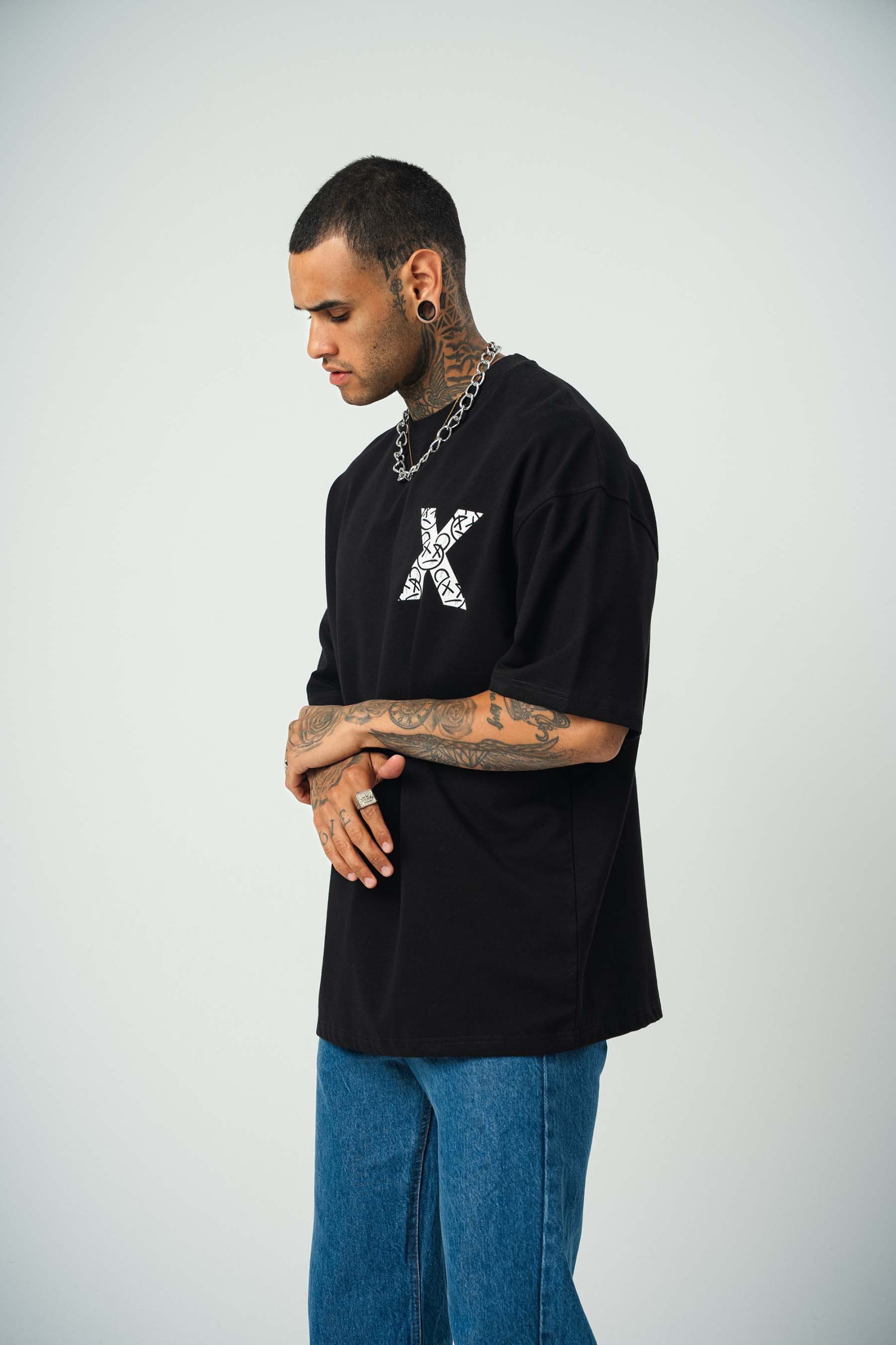 X Very Cool Boys Baskılı Siyah Oversize T-Shirt