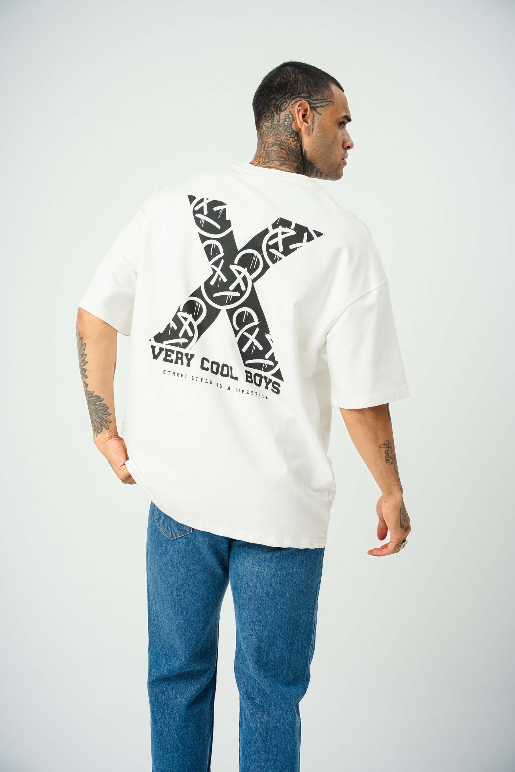 X Very Cool Boys Baskılı Beyaz Oversize T-Shirt
