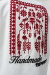 Handmade Sprit Etnik Desenli Nakış Detaylı Beyaz Oversize Baskılı T-Shirt