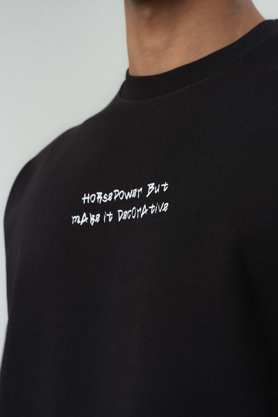 Horsepower Dekoratif Araba Baskılı Siyah Oversize Baskılı T-Shirt