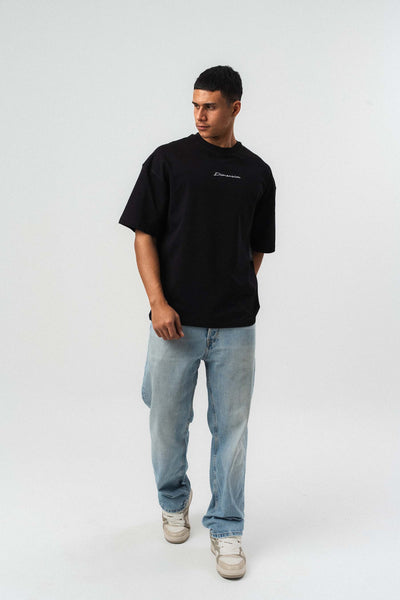 Etnik Desen Nakış Detaylı Siyah Oversize Baskılı T-Shirt