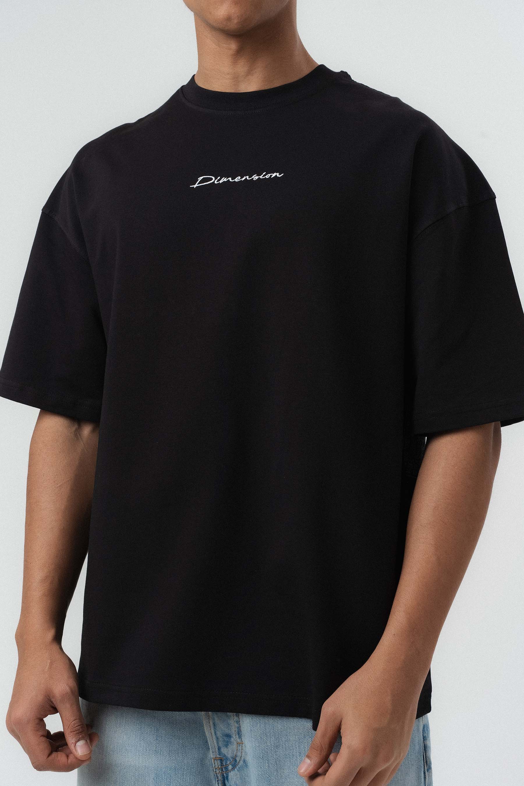 Etnik Desen Nakış Detaylı Siyah Oversize Baskılı T-Shirt