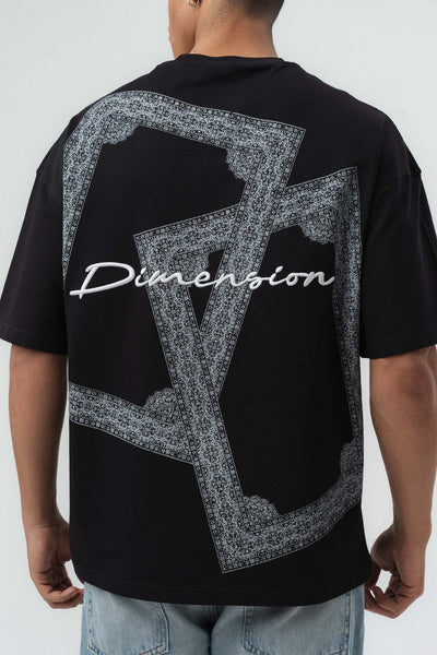 Etnik Desen Nakış Detaylı Siyah Oversize Baskılı T-Shirt