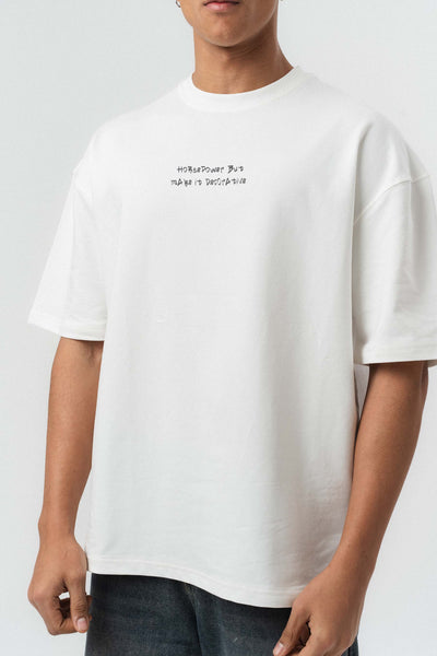 Horsepower Dekoratif Araba Baskılı Beyaz Oversize Baskılı T-Shirt