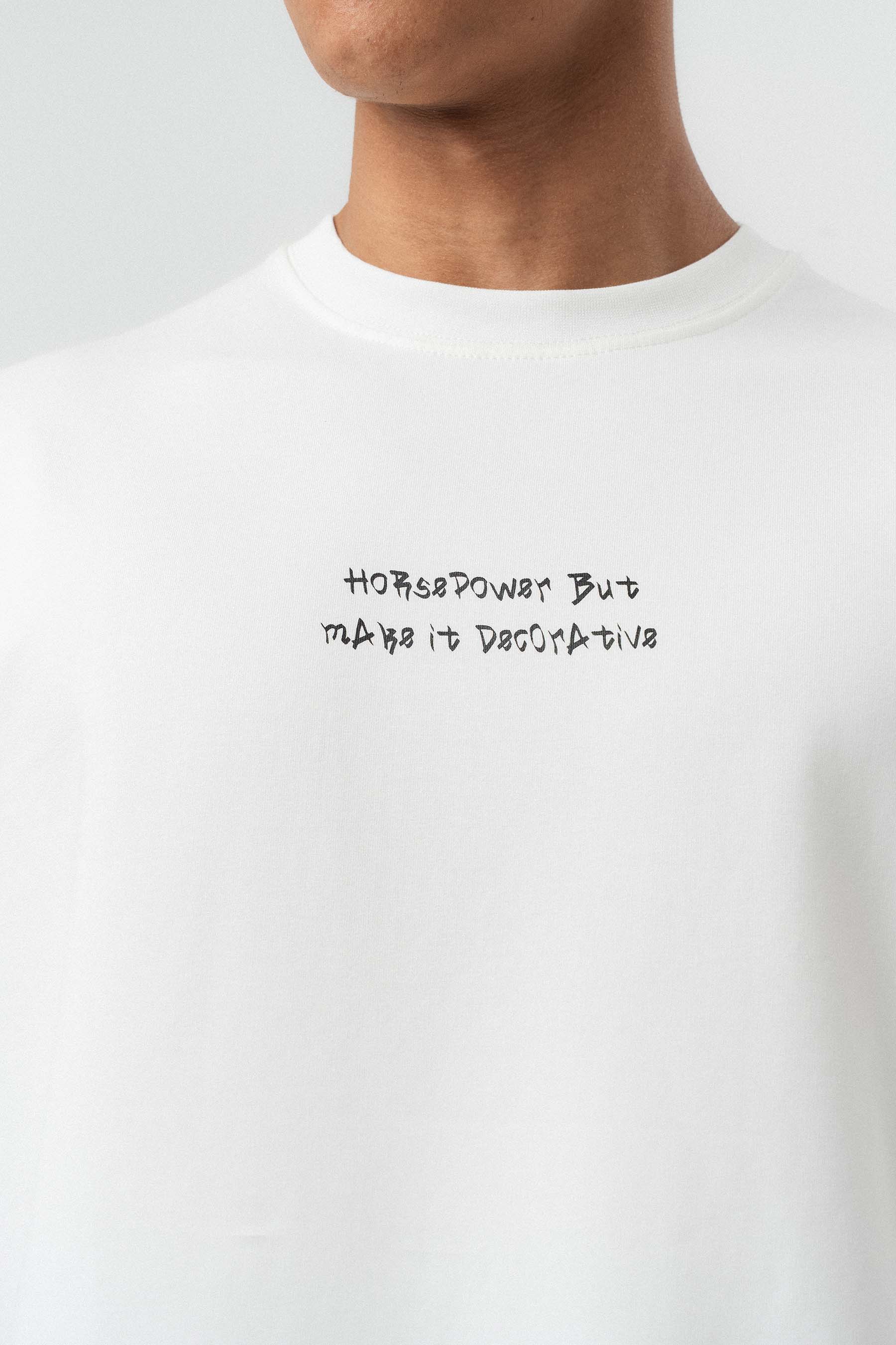 Horsepower Dekoratif Araba Baskılı Beyaz Oversize Baskılı T-Shirt