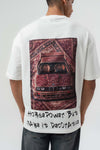 Horsepower Dekoratif Araba Baskılı Beyaz Oversize Baskılı T-Shirt