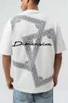 Etnik Desen Nakış Detaylı Beyaz Oversize Baskılı T-Shirt