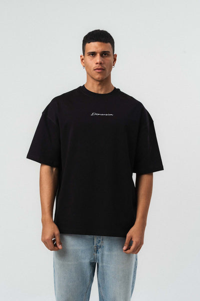 Etnik Desen Nakış Detaylı Siyah Oversize Baskılı T-Shirt
