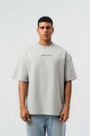 Etnik Desen Nakış Detaylı Gri Oversize Baskılı T-Shirt