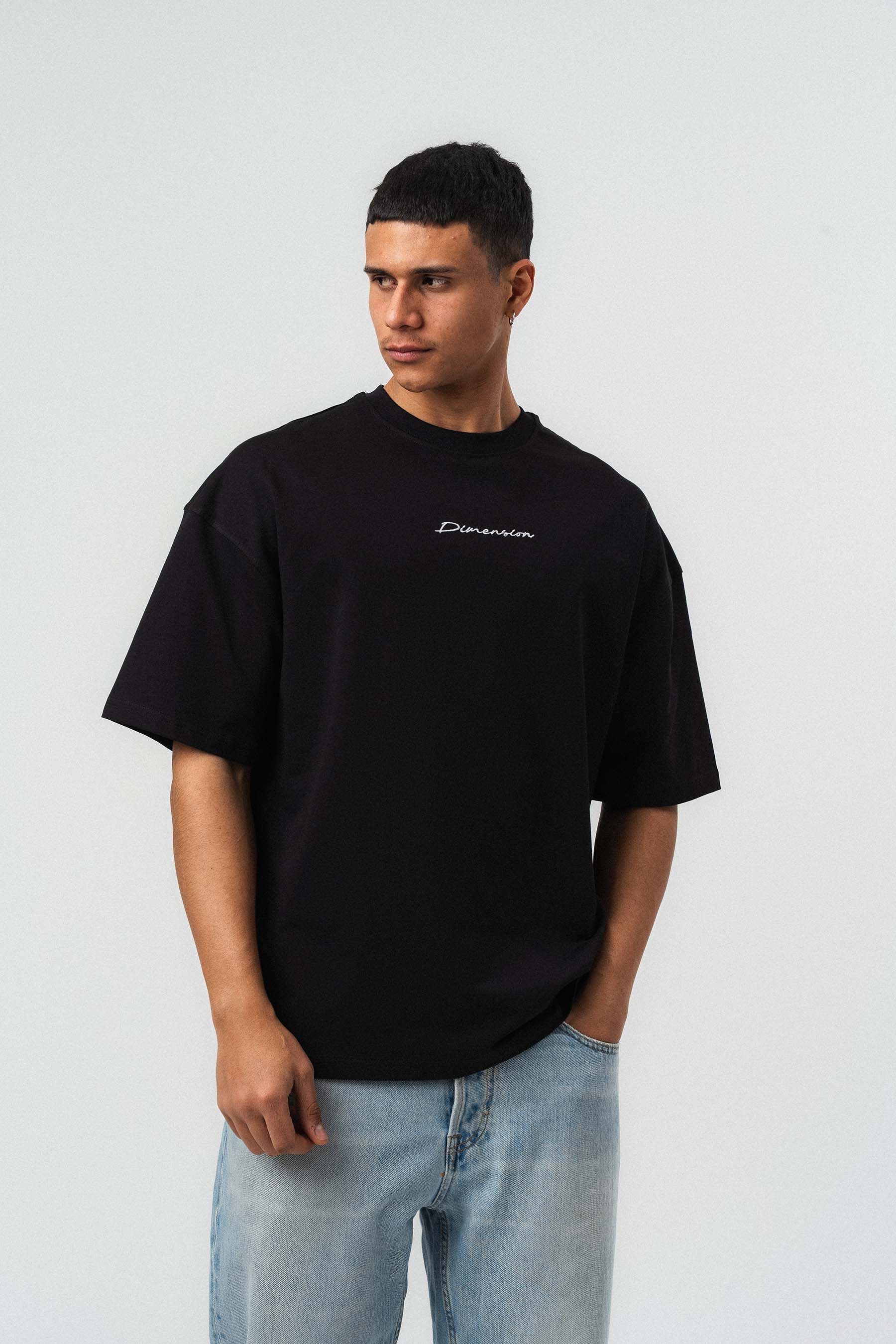 Etnik Desen Nakış Detaylı Siyah Oversize Baskılı T-Shirt