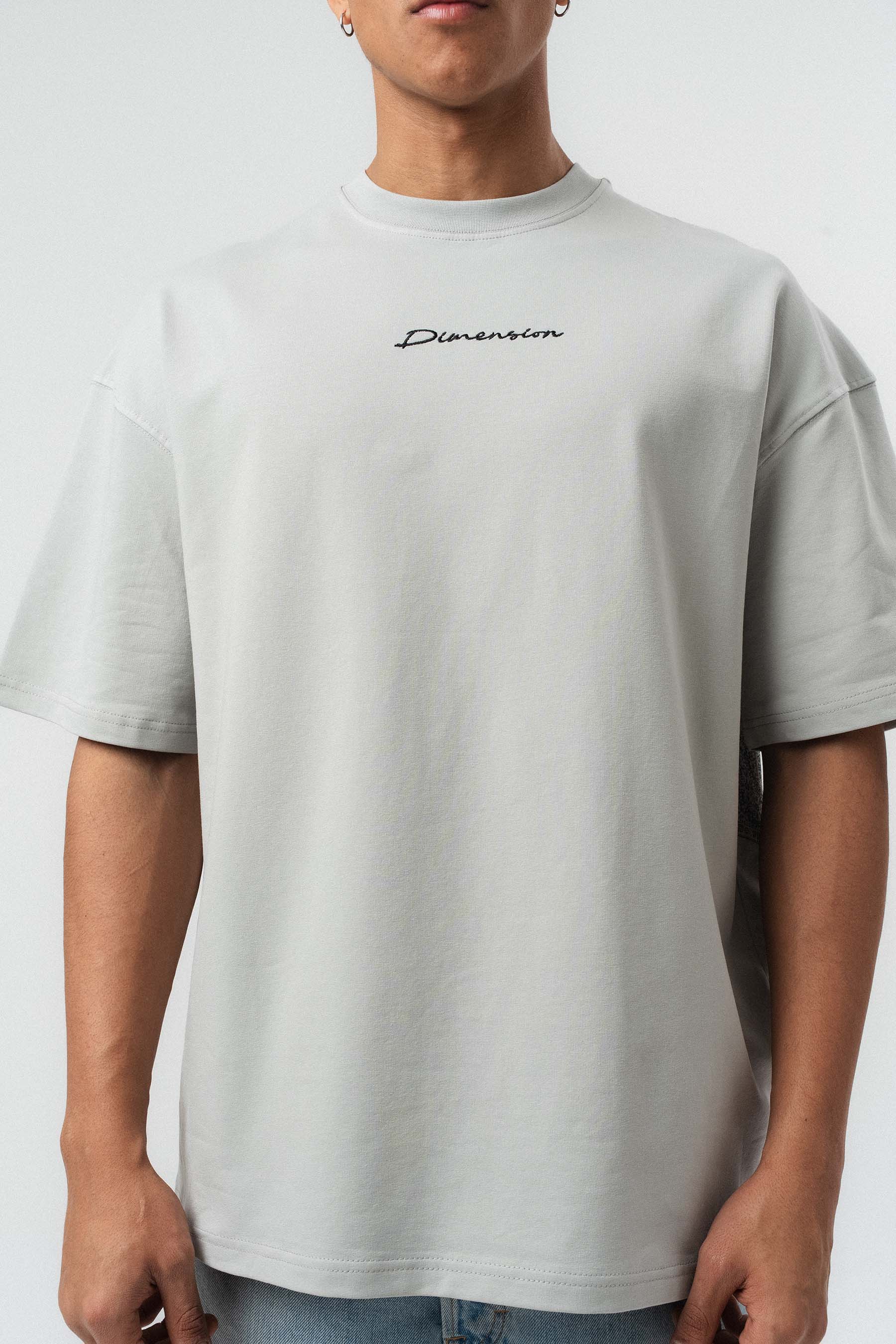 Etnik Desen Nakış Detaylı Gri Oversize Baskılı T-Shirt