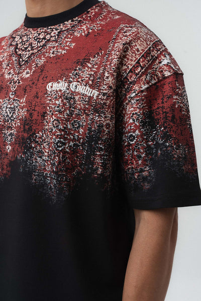 Etnik Desen Nakış Detaylı Kabartmalı Siyah Oversize Baskılı T-Shirt