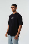 Etnik Desenli Nakış Detaylı Siyah Oversize Baskılı T-Shirt